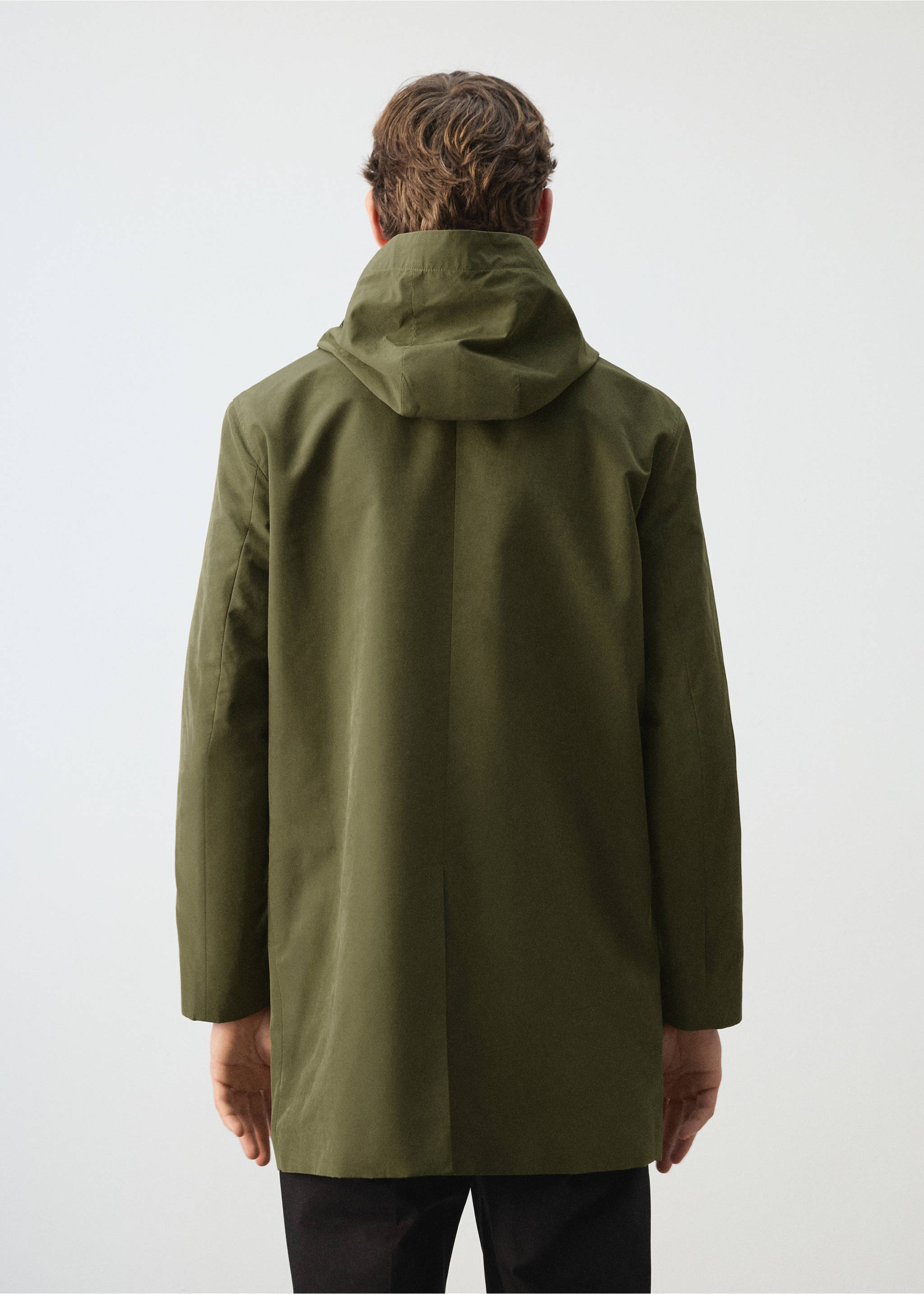 Water-repellent parka with removable hood - Reverse of the article, Olive Green. Ref: 27034409-00.