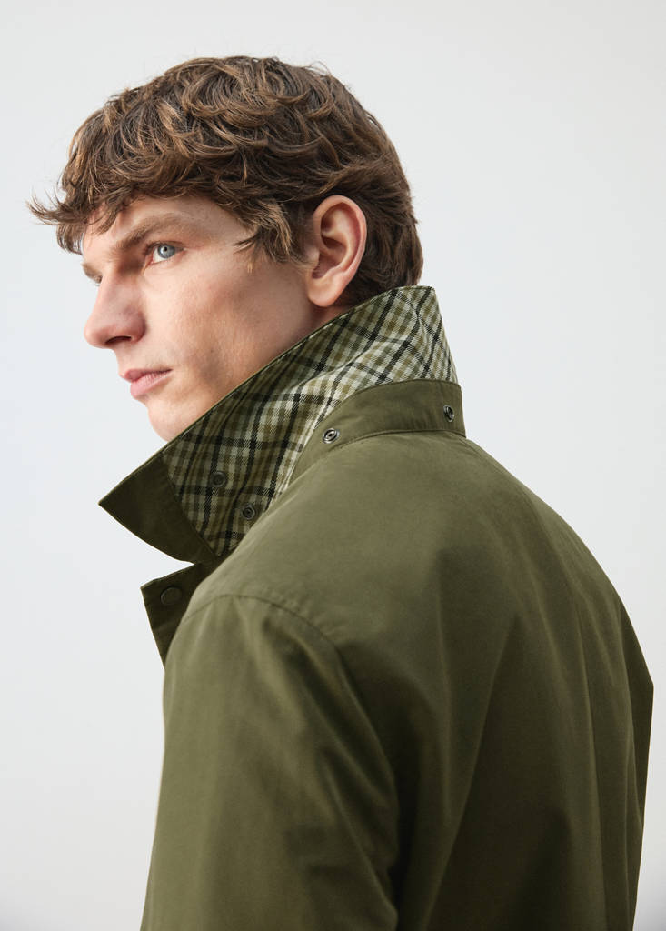 Water-repellent parka with removable hood — Olive Green