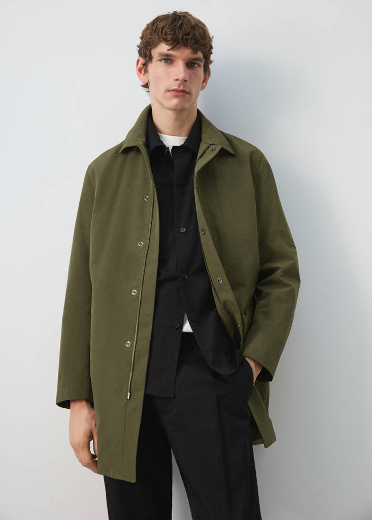 Water-repellent parka with removable hood — Olive Green