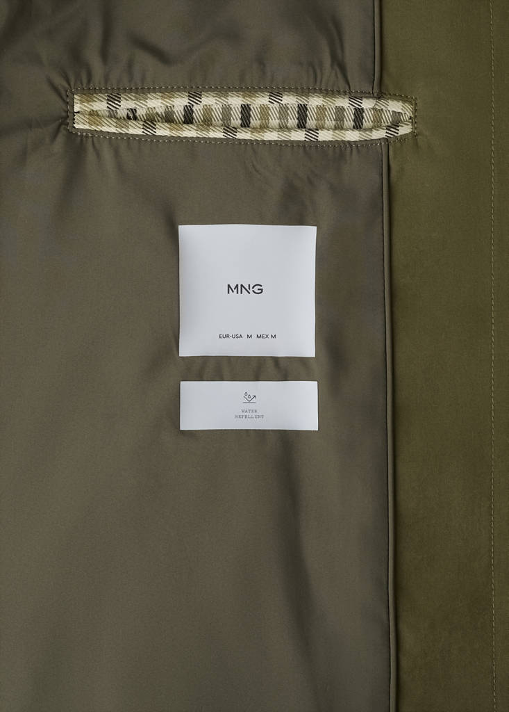 Water-repellent parka with removable hood — Olive Green