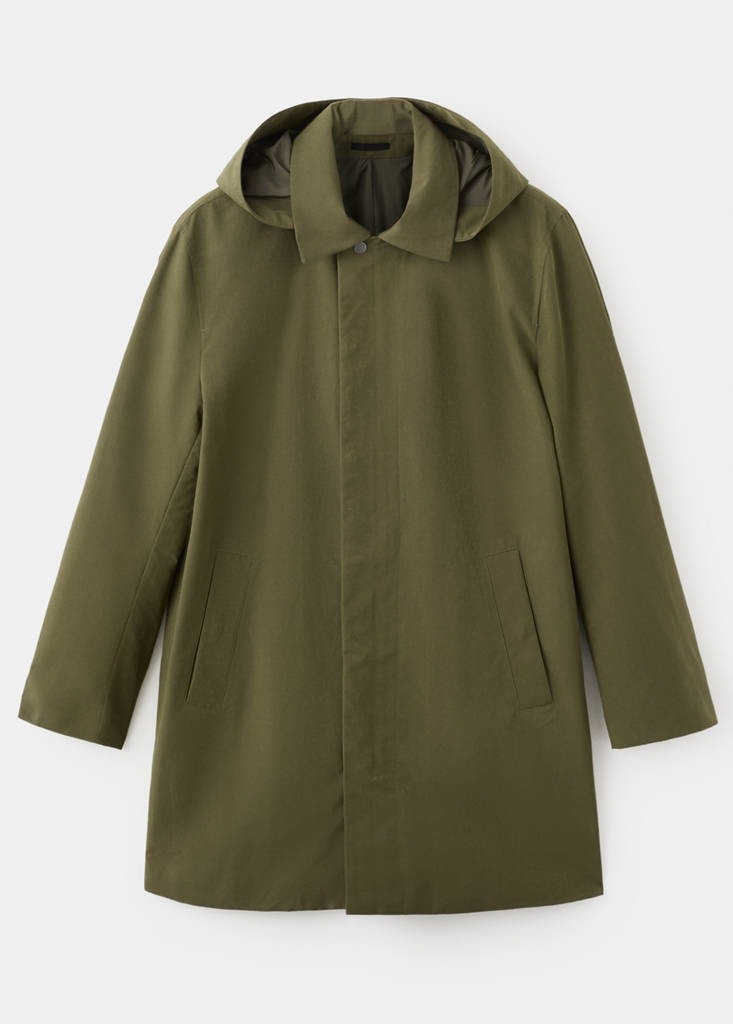 Water-repellent parka with removable hood — Olive Green