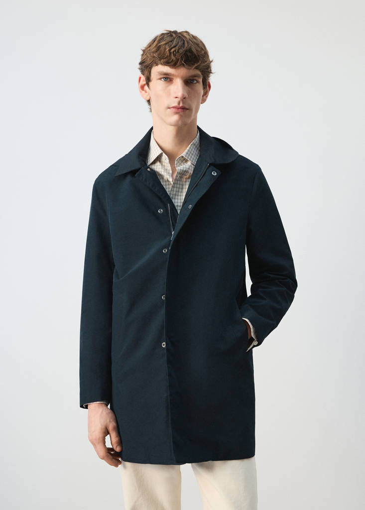 Water-repellent parka with removable hood — Navy