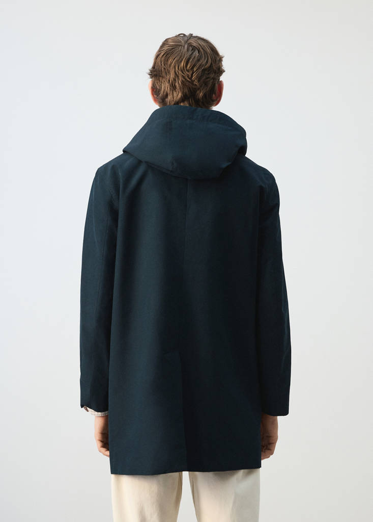 Water-repellent parka with removable hood — Navy
