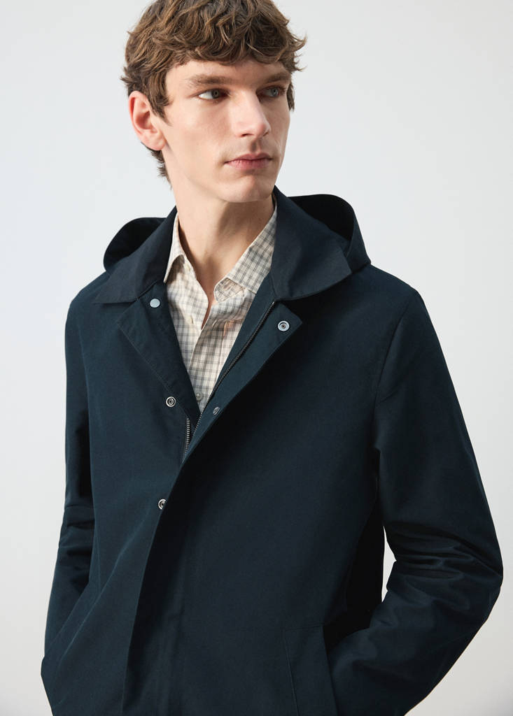Water-repellent parka with removable hood — Navy