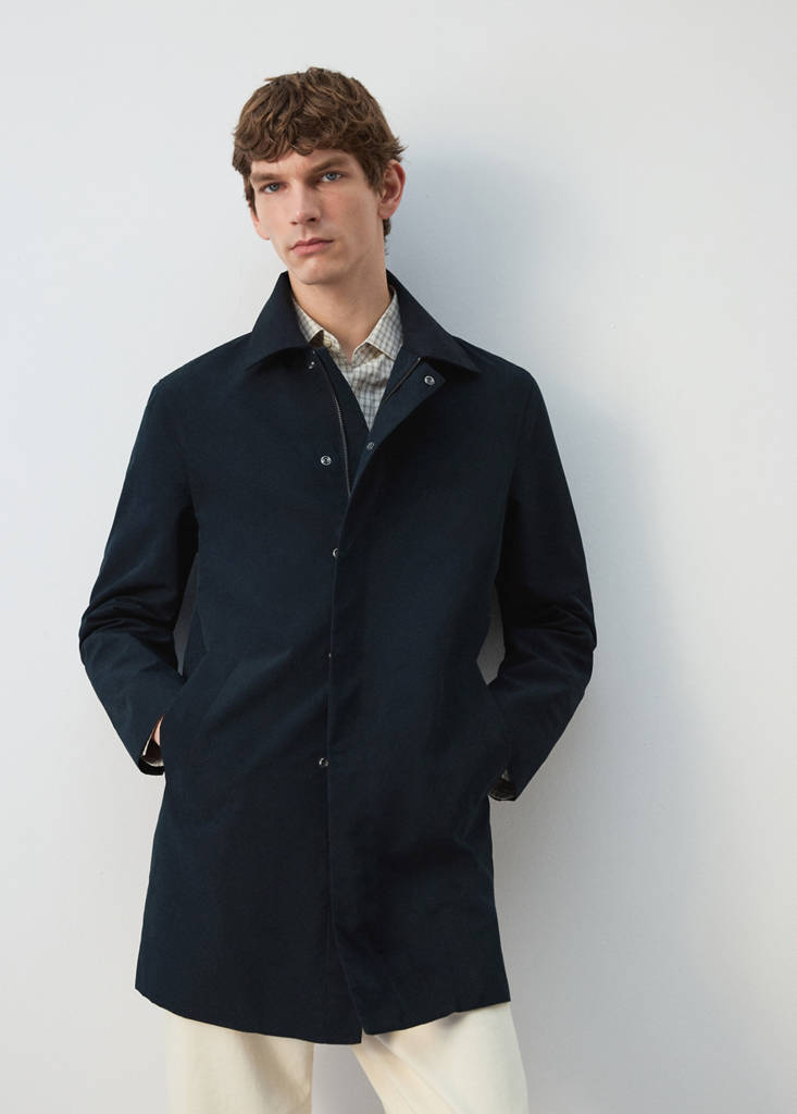 Water-repellent parka with removable hood — Navy