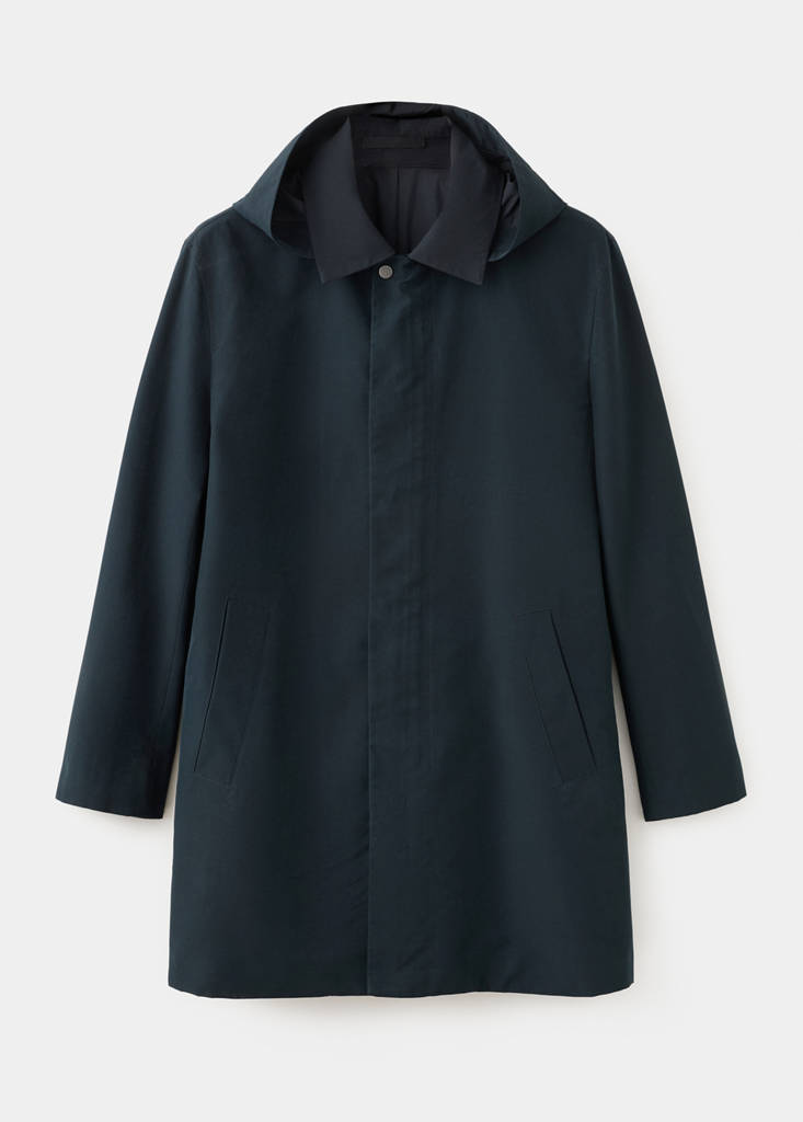 Water-repellent parka with removable hood — Navy