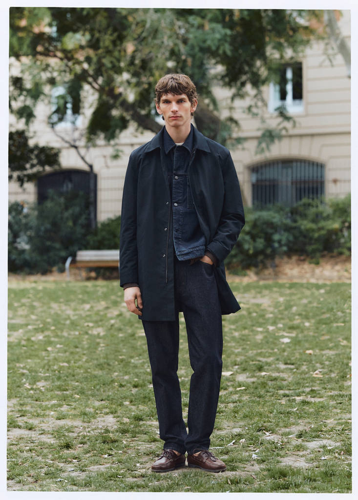 Water-repellent parka with removable hood — Navy