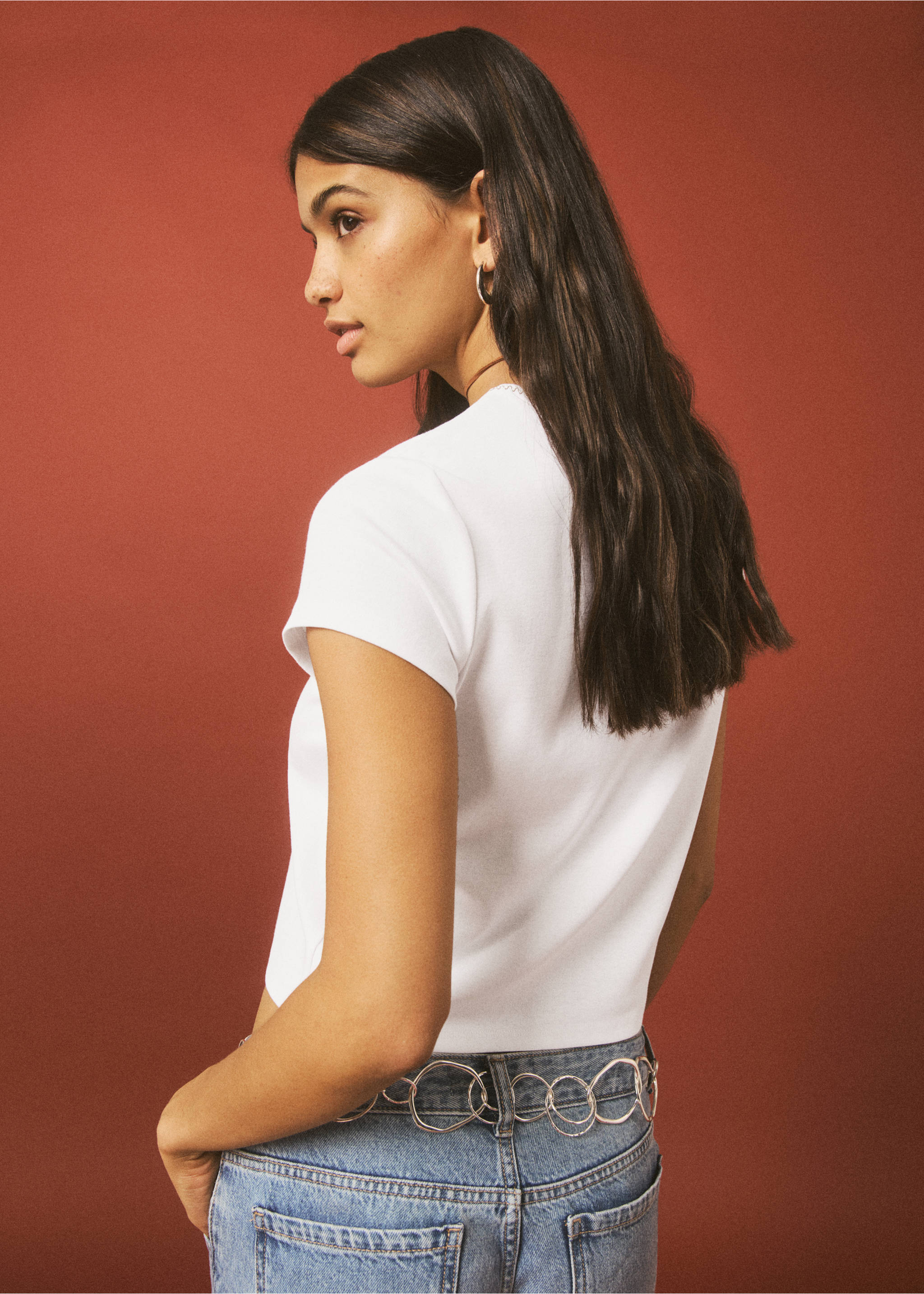 Embroidered detail T-shirt - Reverse of the article, Off White. Ref: 27034411-00.