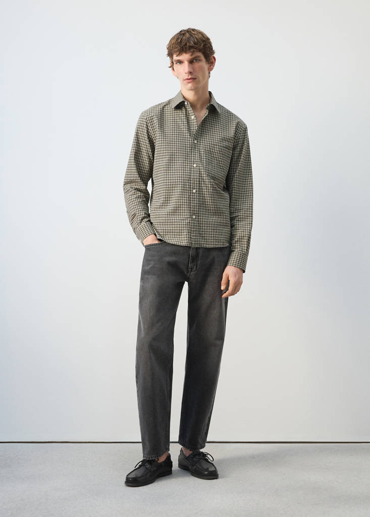 Regular fit check cotton shirt — Beige