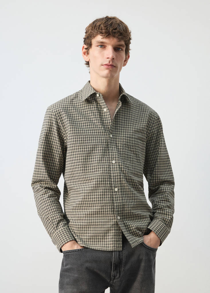 Regular fit check cotton shirt — Beige