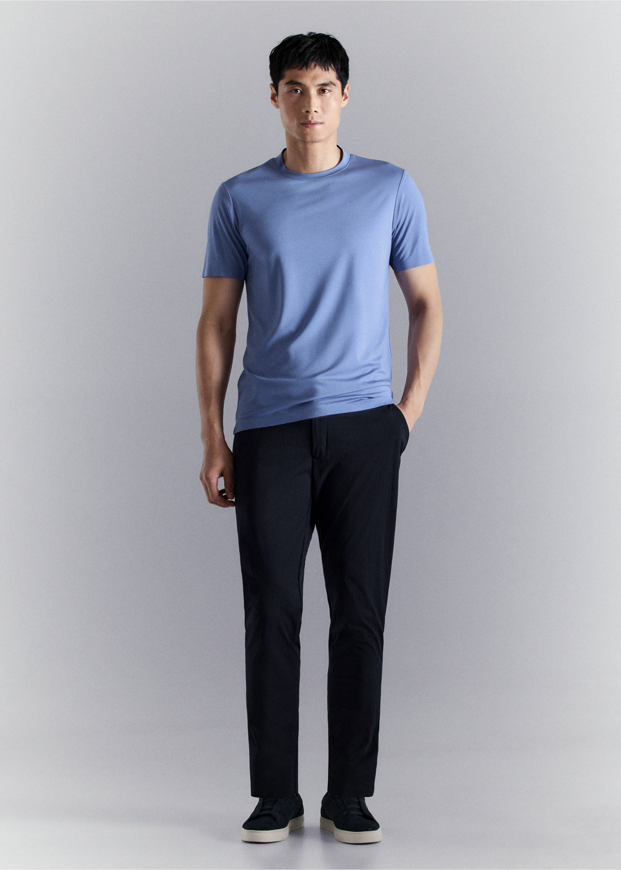 Camiseta slim fit comfort stretch Coolmax ® - Plano general, Azul porcelana. Ref: 27034426-00.