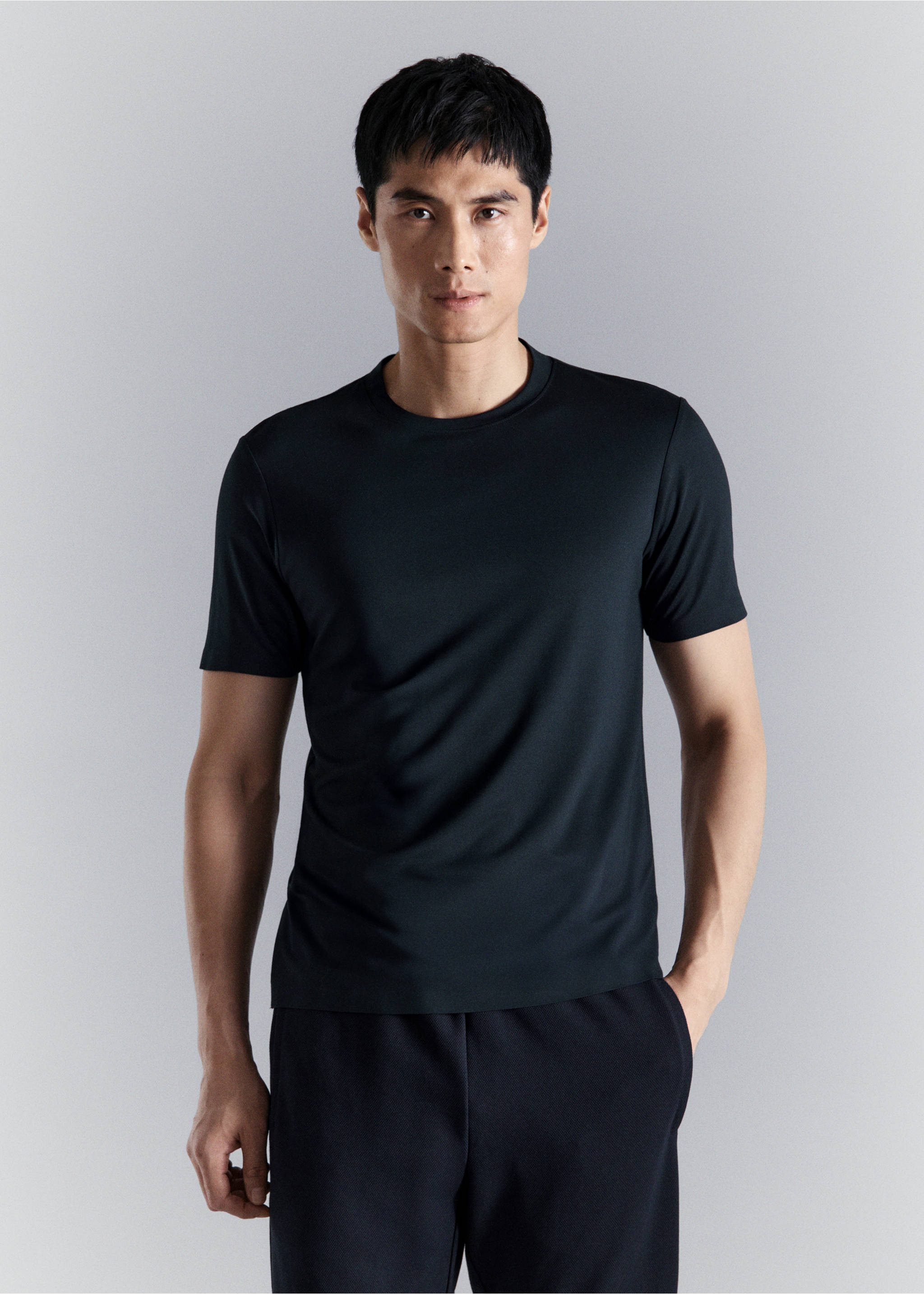 Camiseta slim fit comfort stretch Coolmax ® - Plano medio, Azul marino. Ref: 27034426-00.