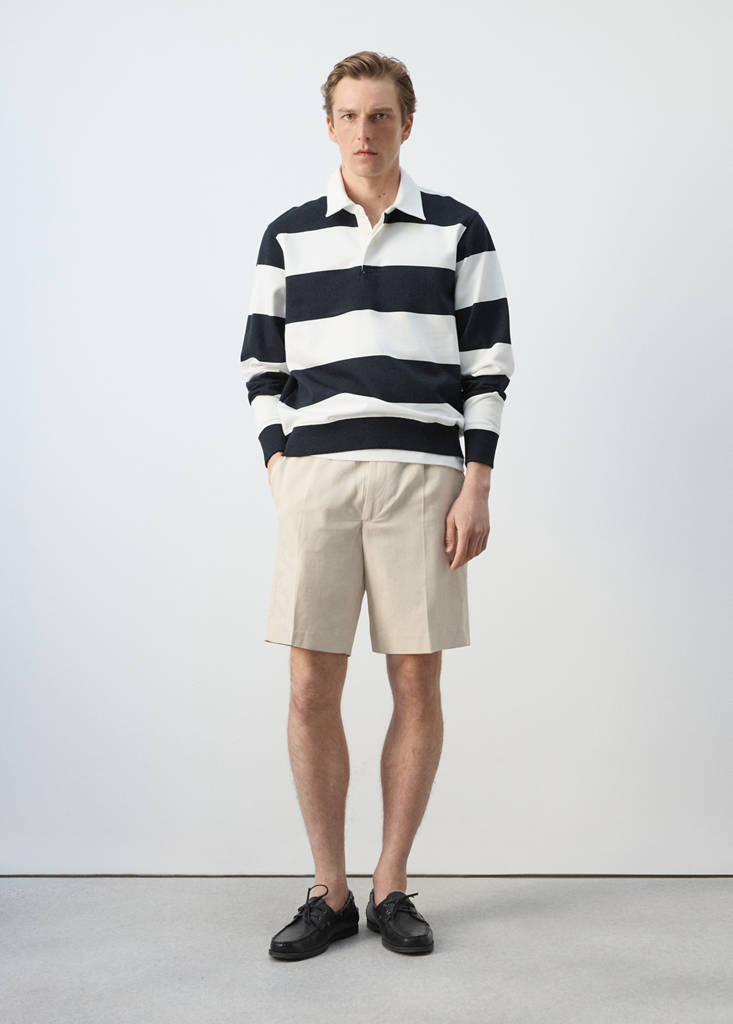 Striped polo sweatshirt in 100% cotton — White
