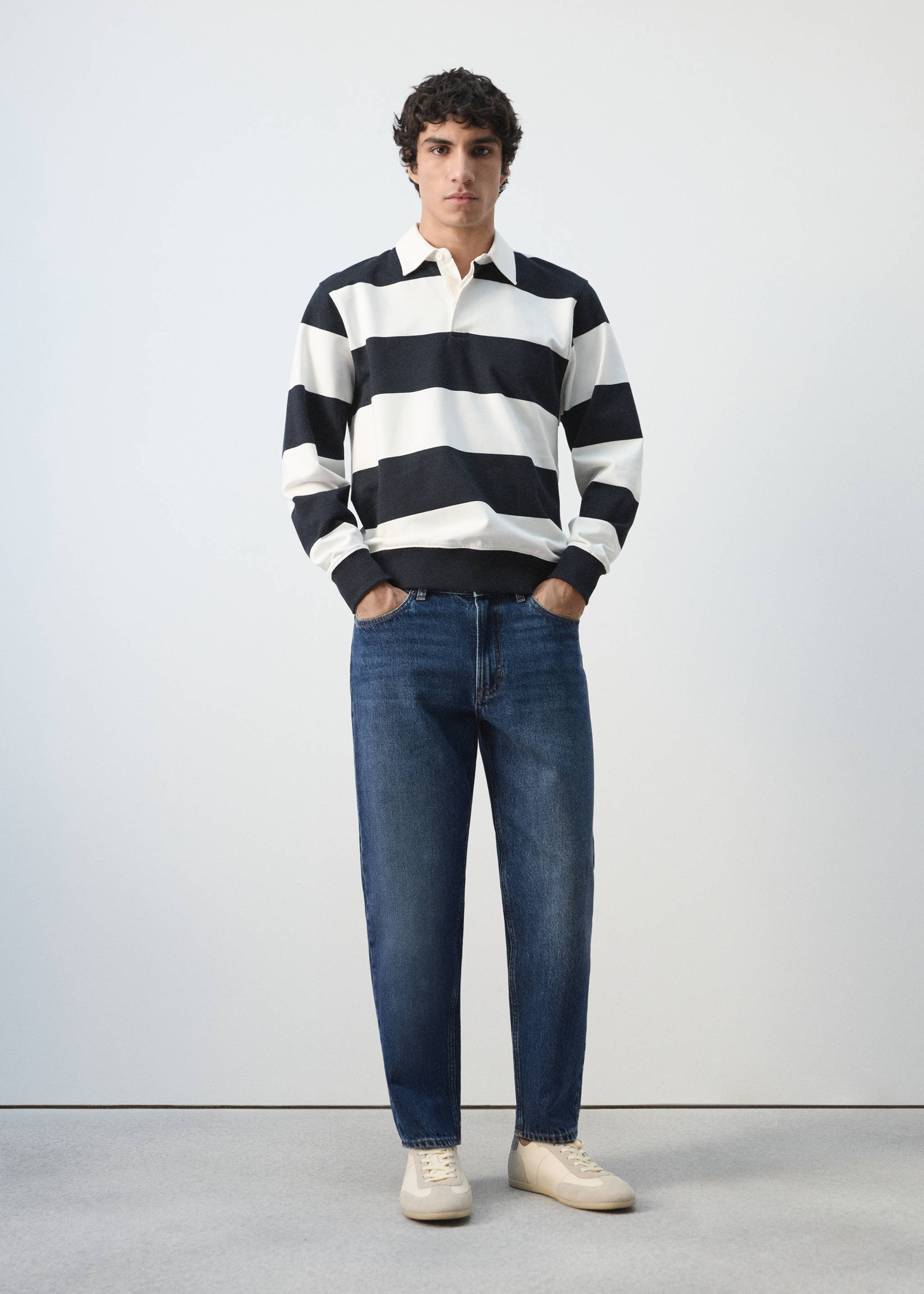 Striped polo sweatshirt in 100% cotton - General plane