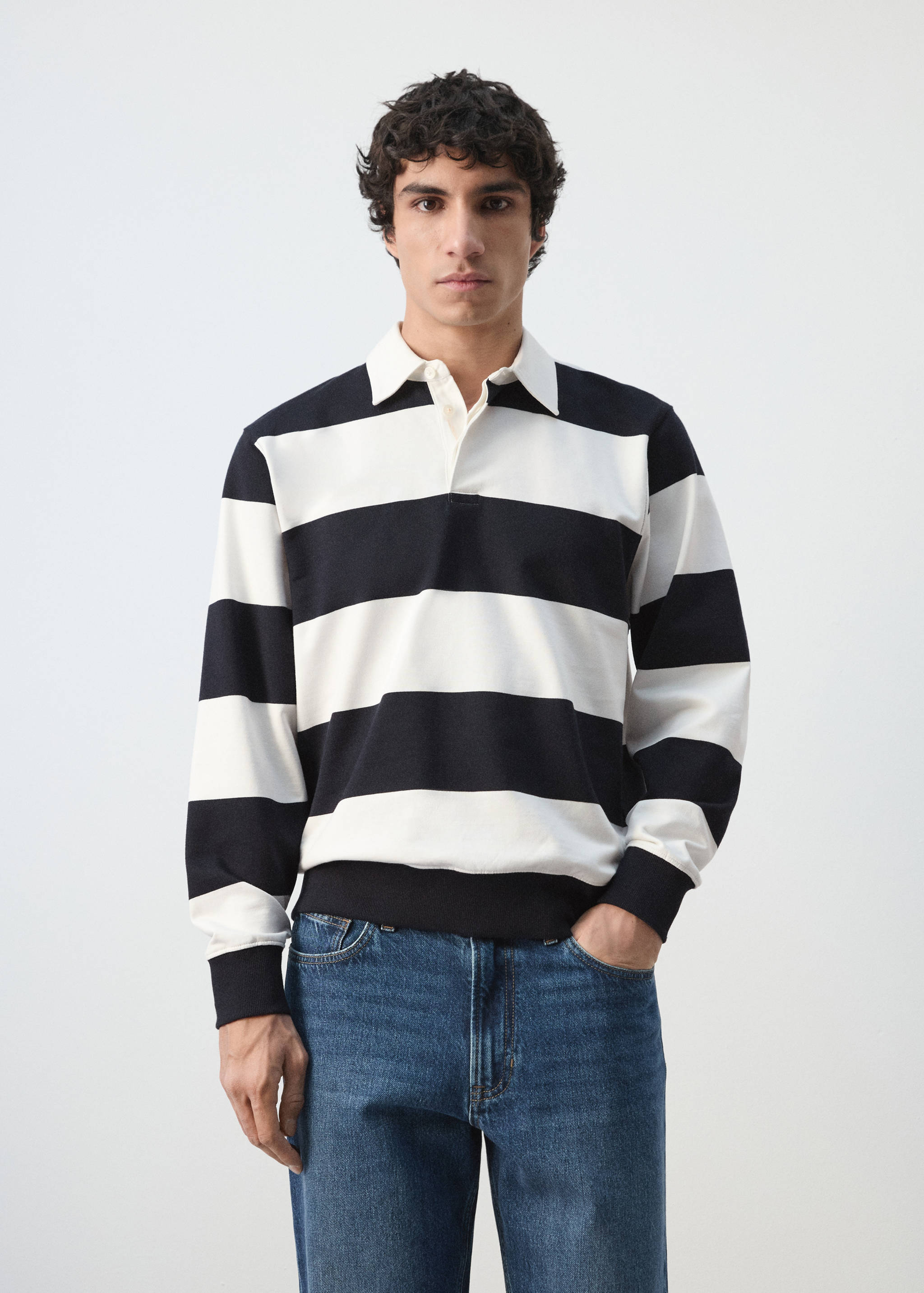 Striped polo sweatshirt in 100% cotton - Medium plane