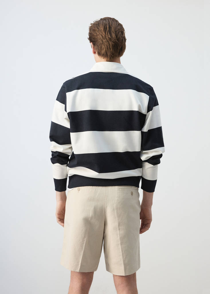 Striped polo sweatshirt in 100% cotton — White