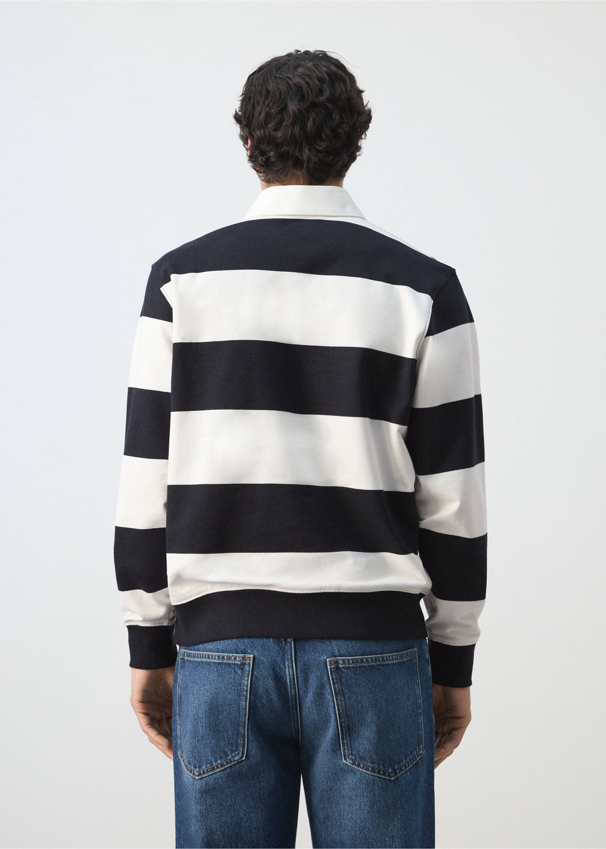 Striped polo sweatshirt in 100% cotton - Reverse of the article, White. Ref: 27034431-00.