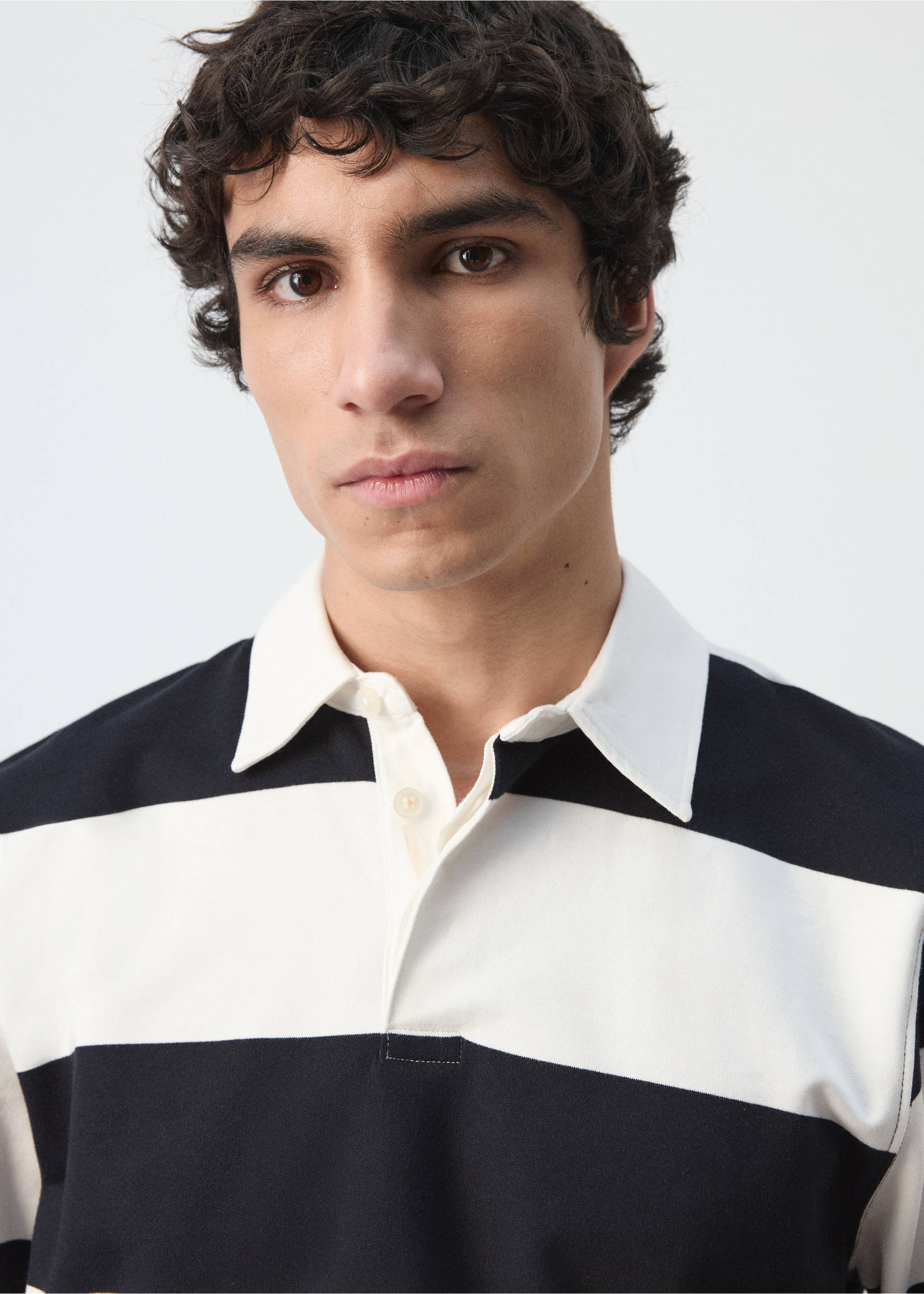 Striped polo sweatshirt in 100% cotton - Details of the article 1, White. Ref: 27034431-00.