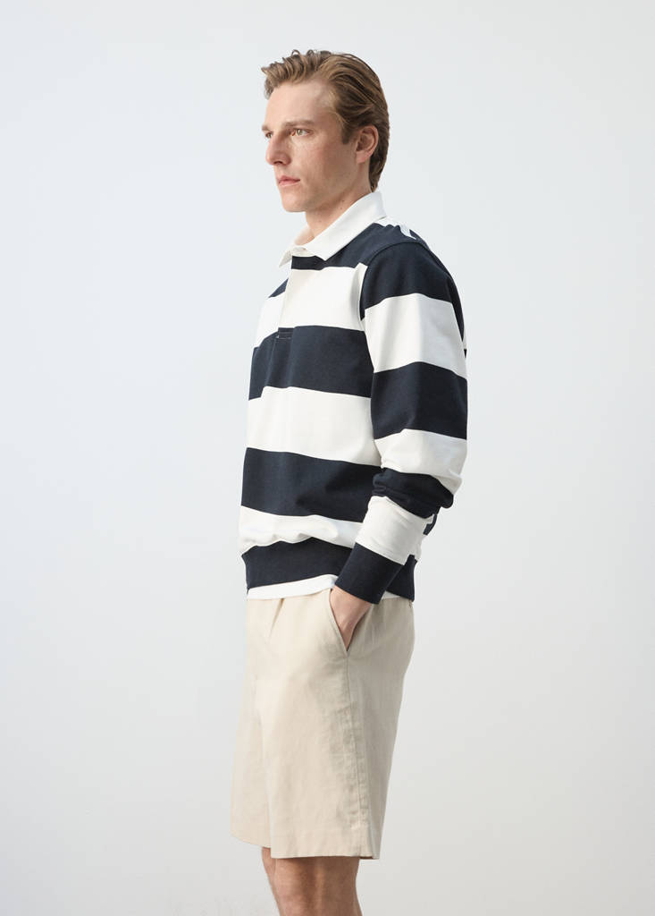 Striped polo sweatshirt in 100% cotton — White