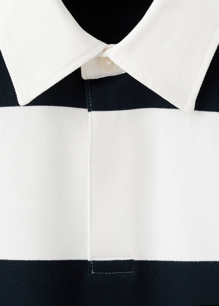 Striped polo sweatshirt in 100% cotton — White