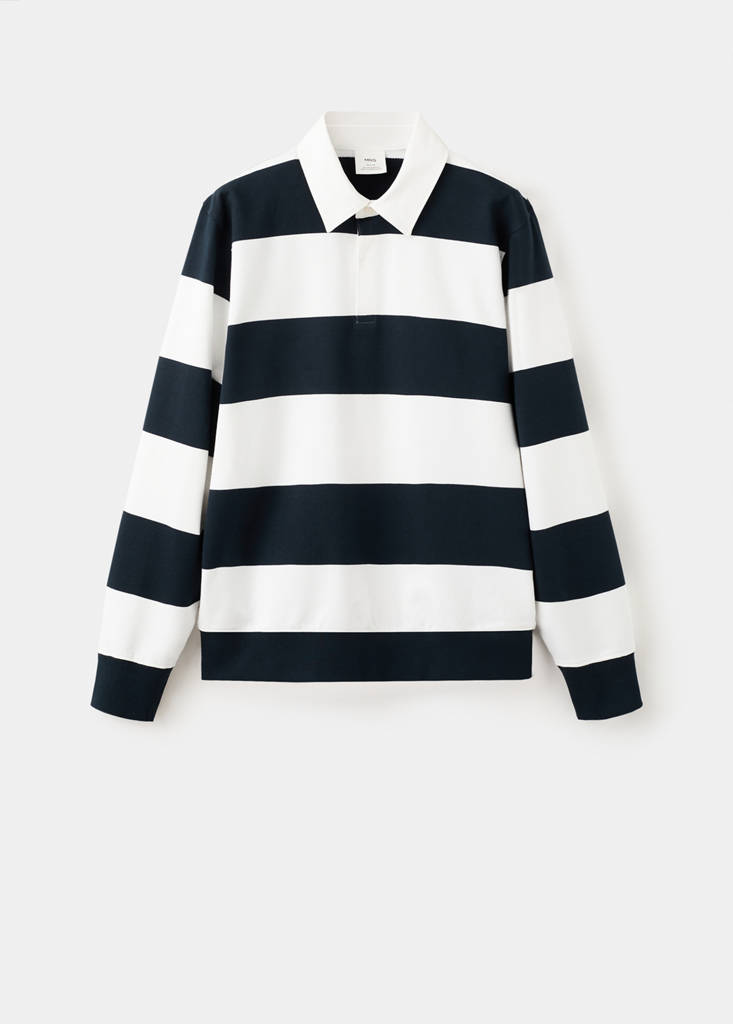 Striped polo sweatshirt in 100% cotton — White