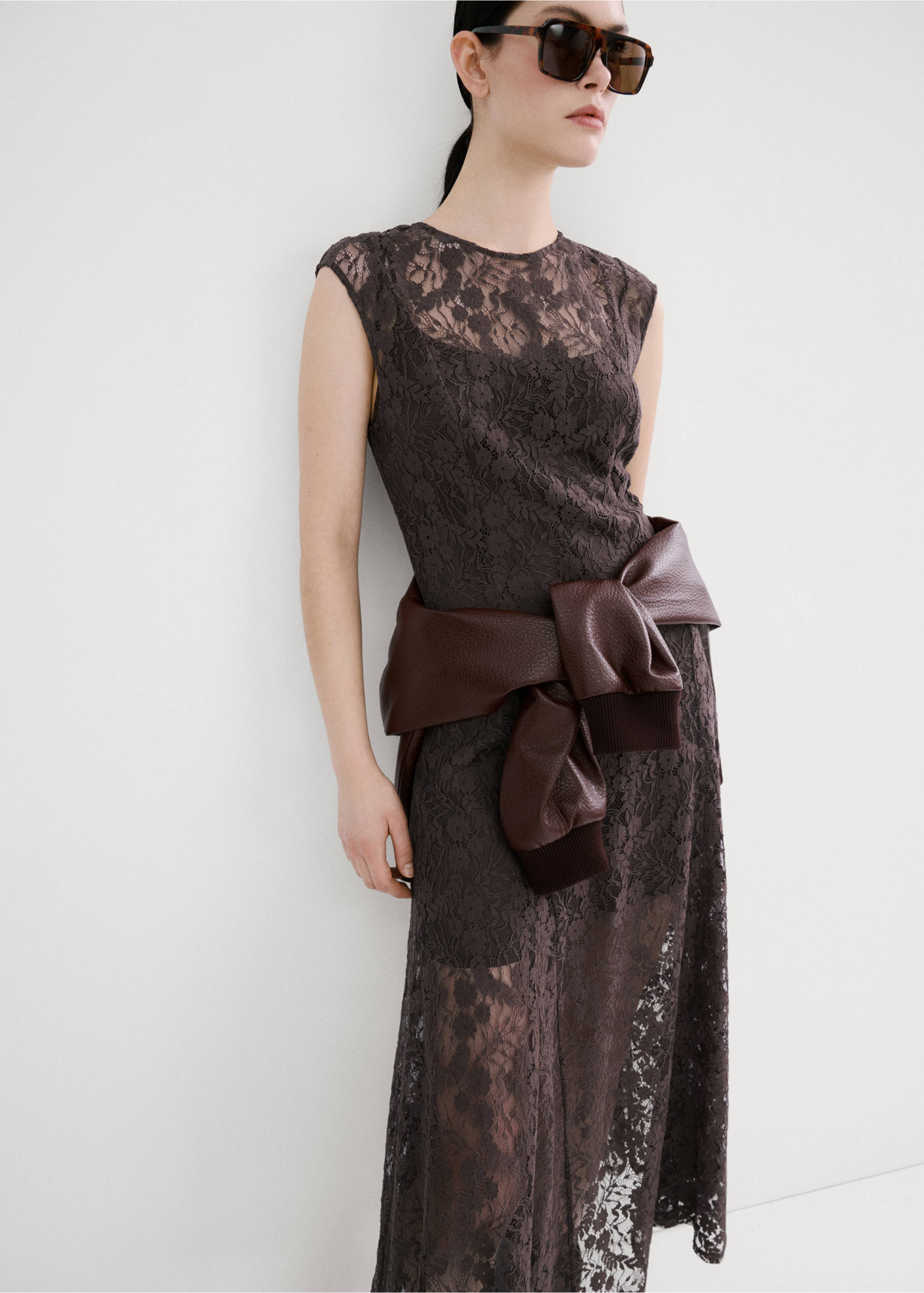 Combined lace dress - Medium plane, Brown. Ref: 27034439-00.