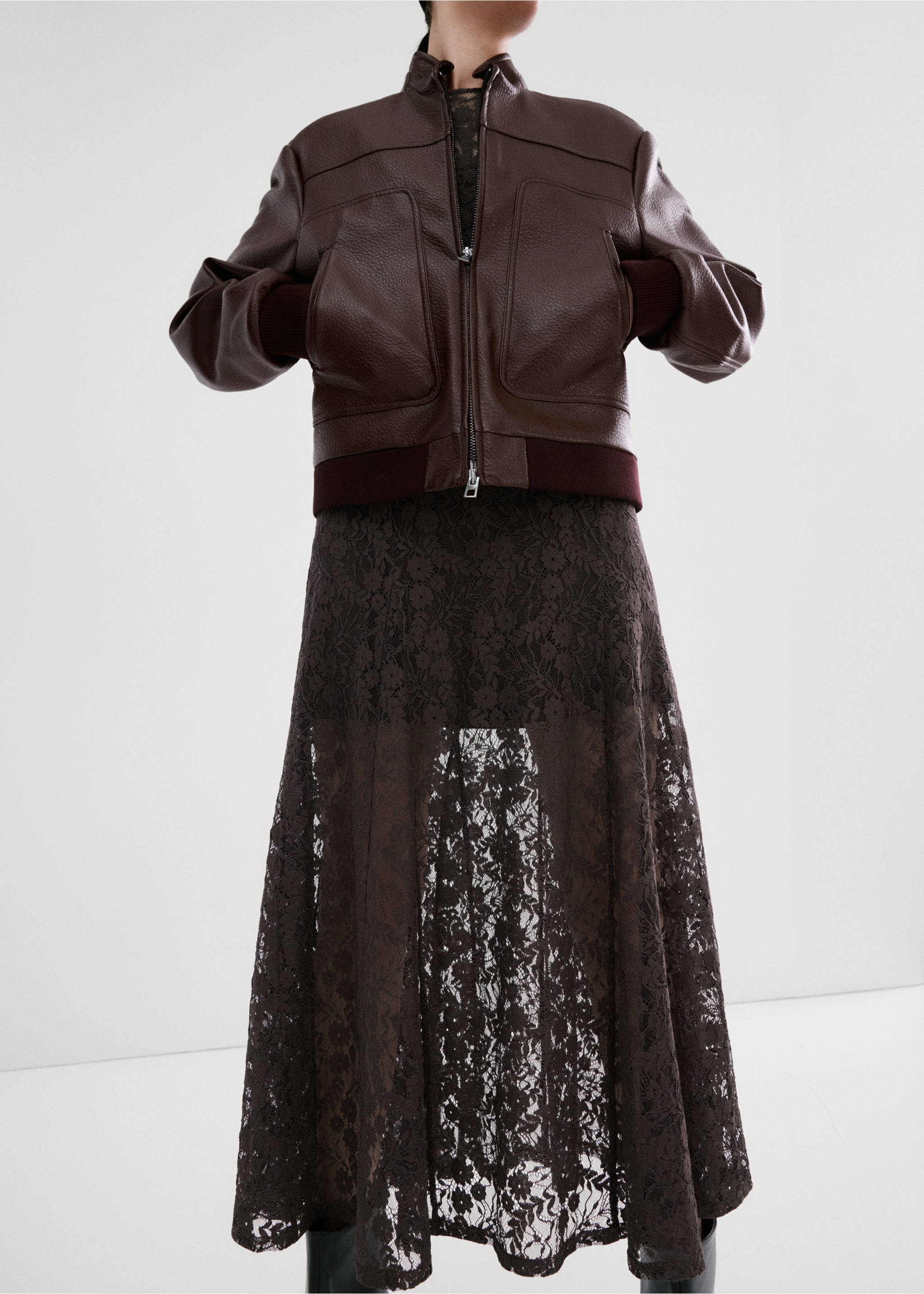 Combined lace dress - Details of the article 6, Brown. Ref: 27034439-00.