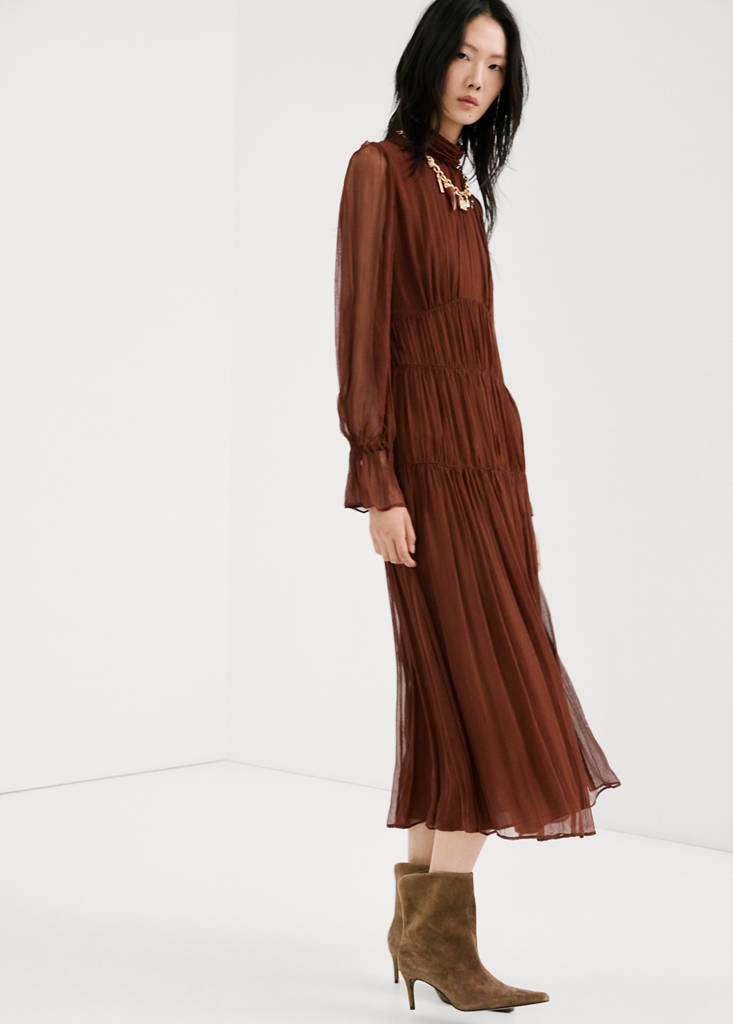 Pleated chiffon dress — Chocolate