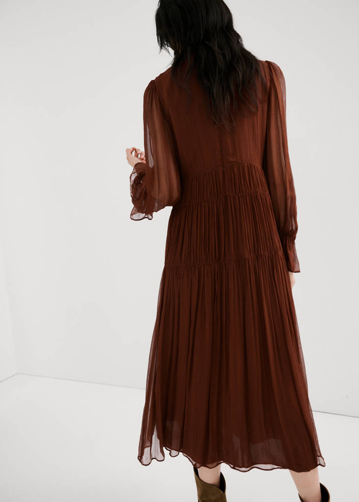 Pleated chiffon dress — Chocolate