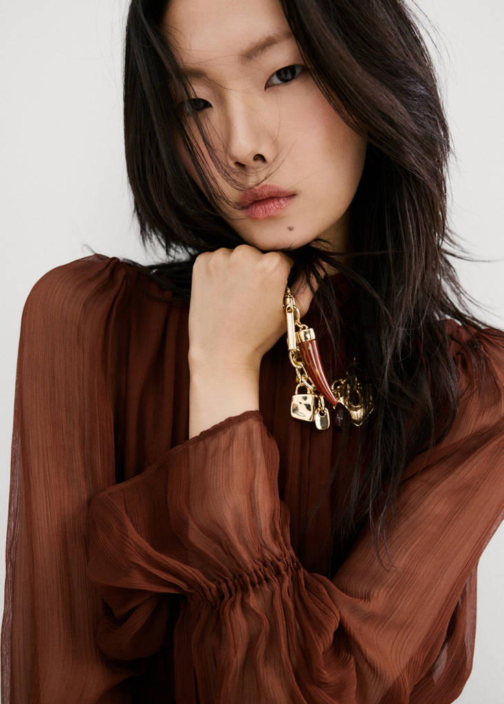 Pleated chiffon dress — Chocolate