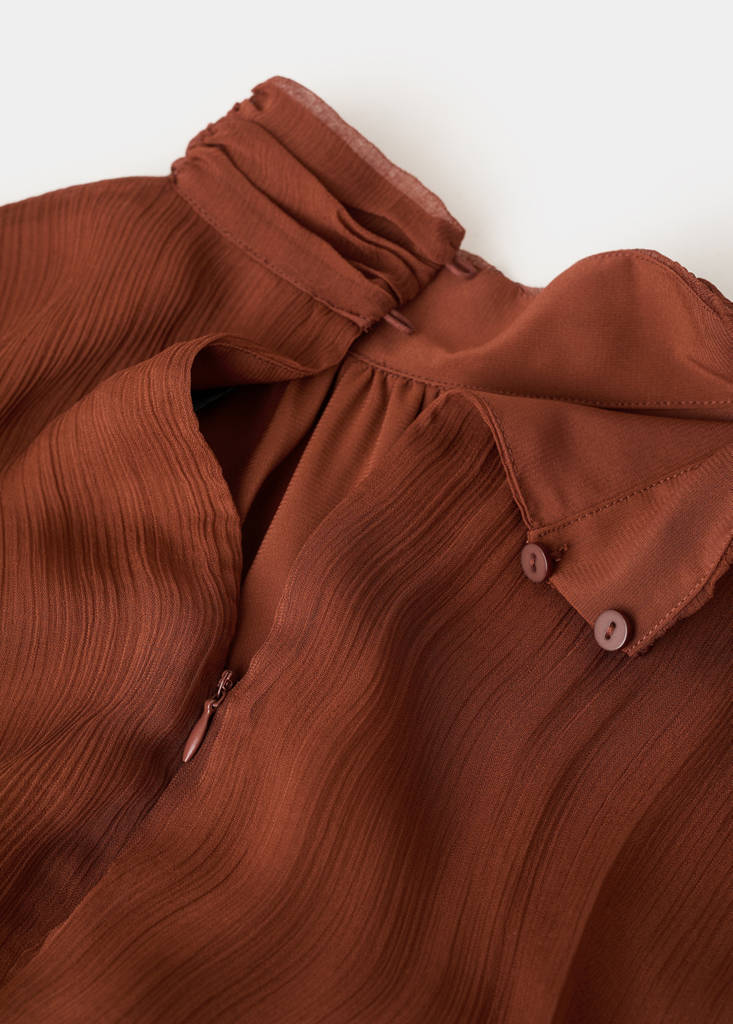 Pleated chiffon dress — Chocolate