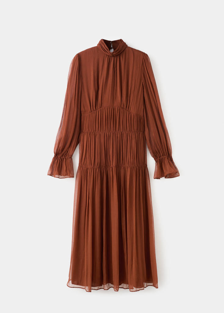 Pleated chiffon dress — Chocolate