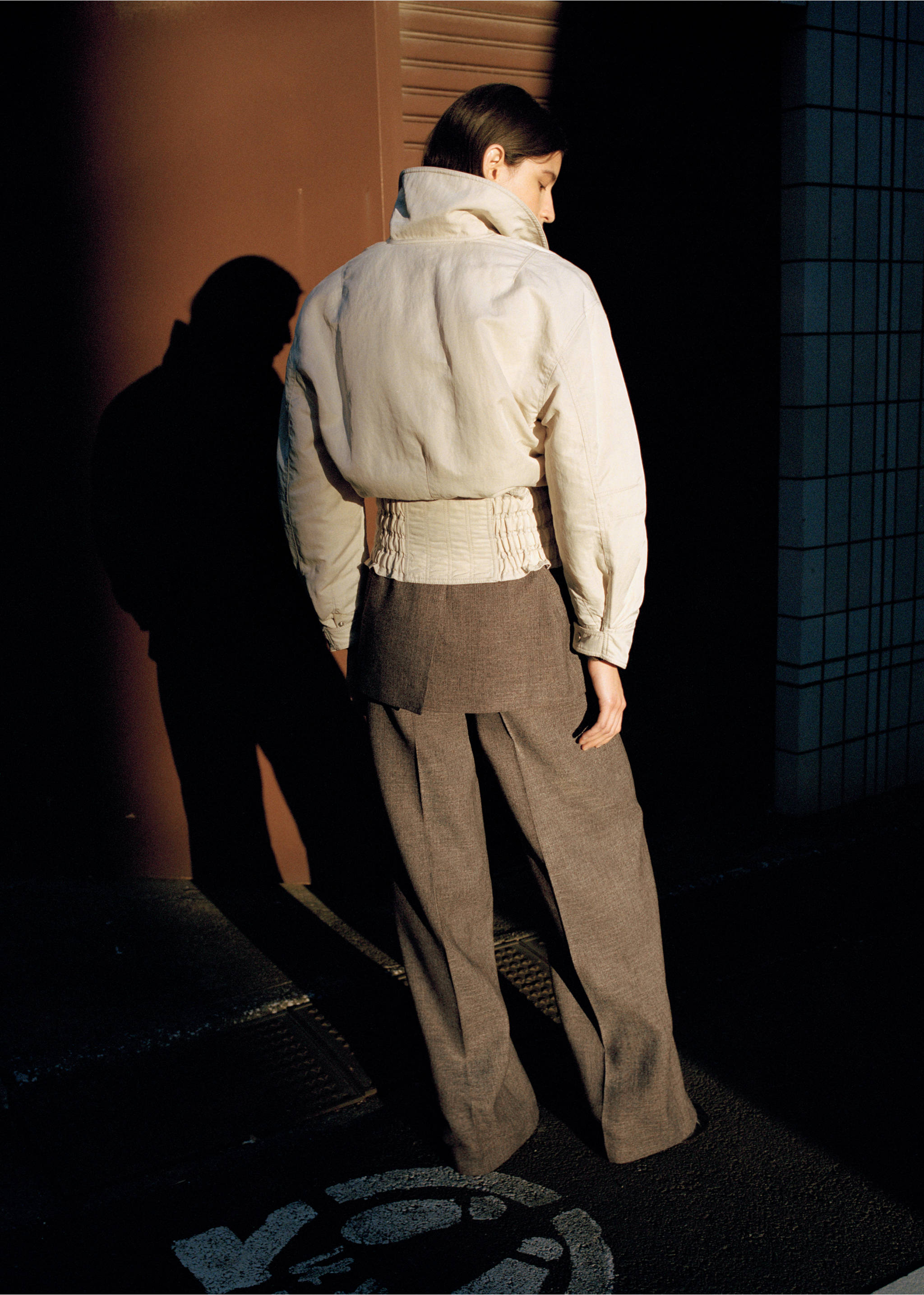 Oversized jacket with gathered waist - Reverse of the article, Light/Pastel Grey. Ref: 27034442-00.