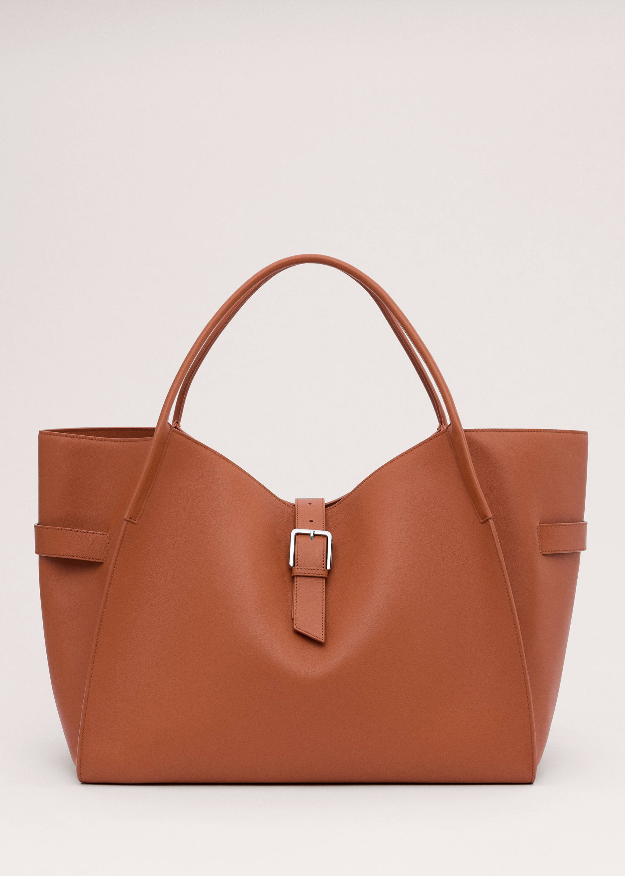 Leather maxi shopper bag - Article without model, Orange. Ref: 27034450-00.