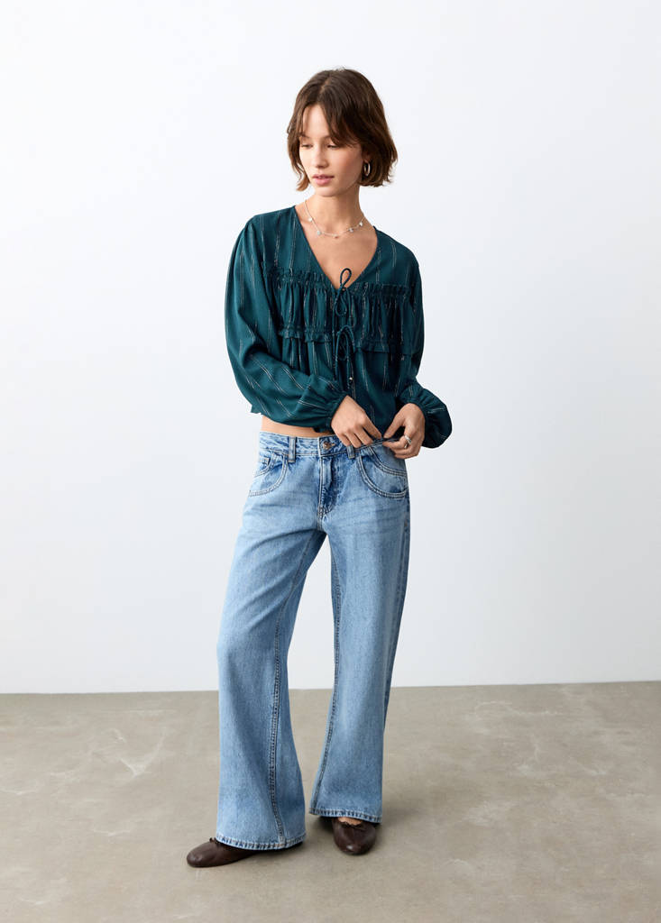 Lurex blouse with ties — Petrol Blue