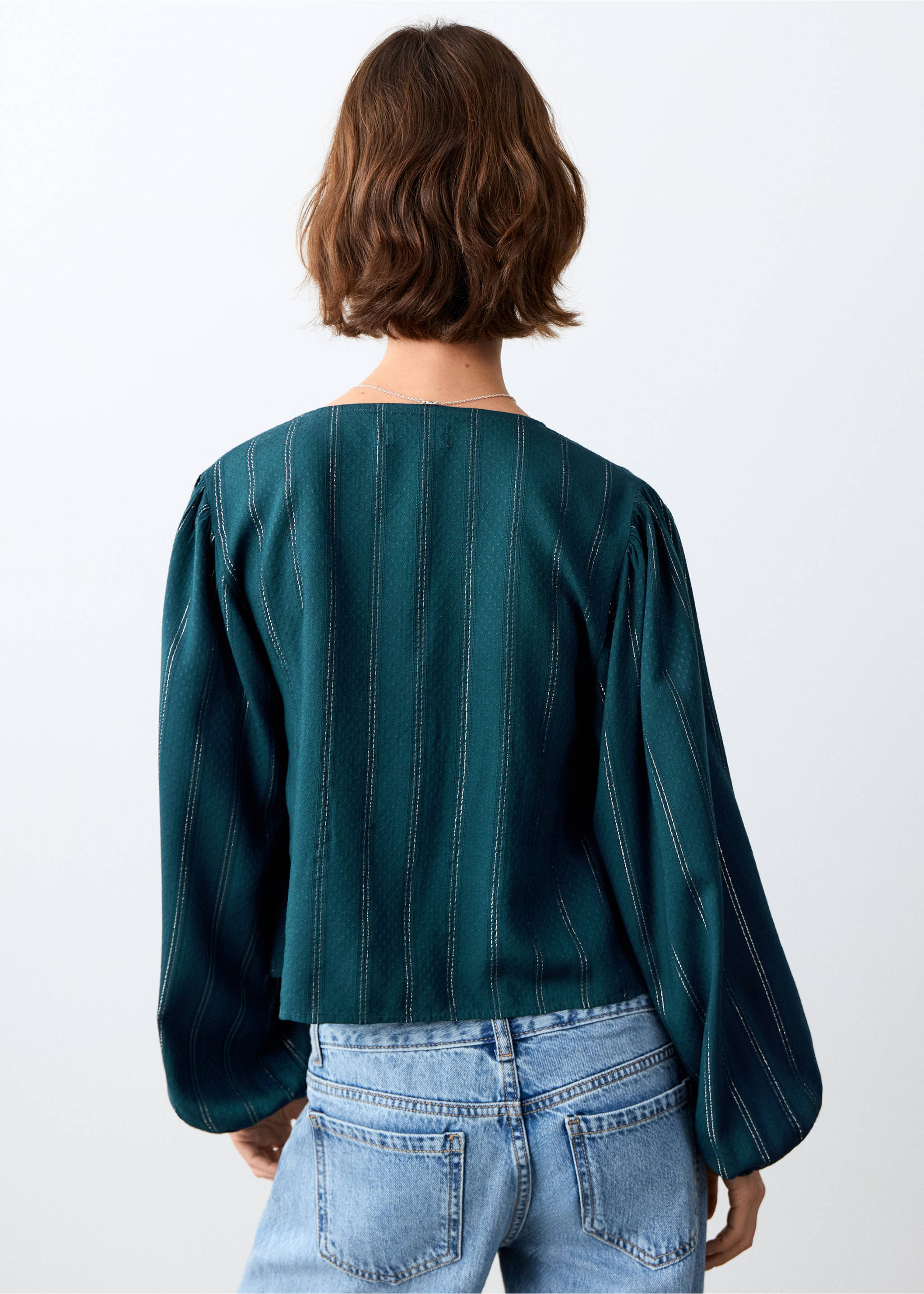 Блузка из люрекса с завязками - Обратная сторона изделия, Синий нефть. Ref: 27034772-00.