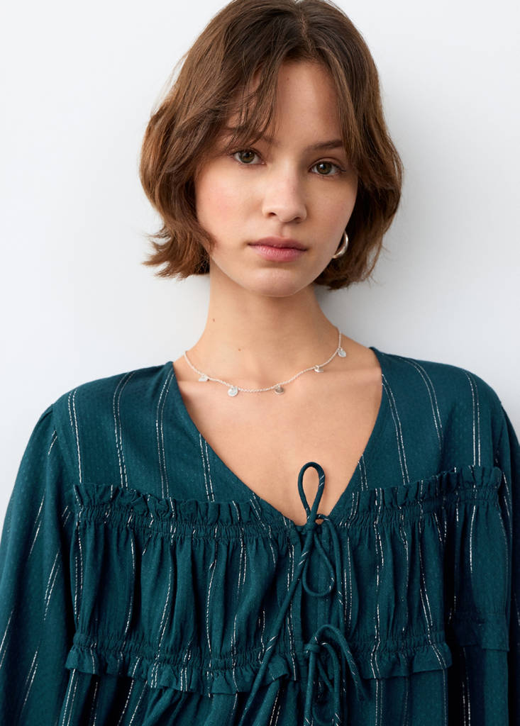 Lurex blouse with ties — Petrol Blue