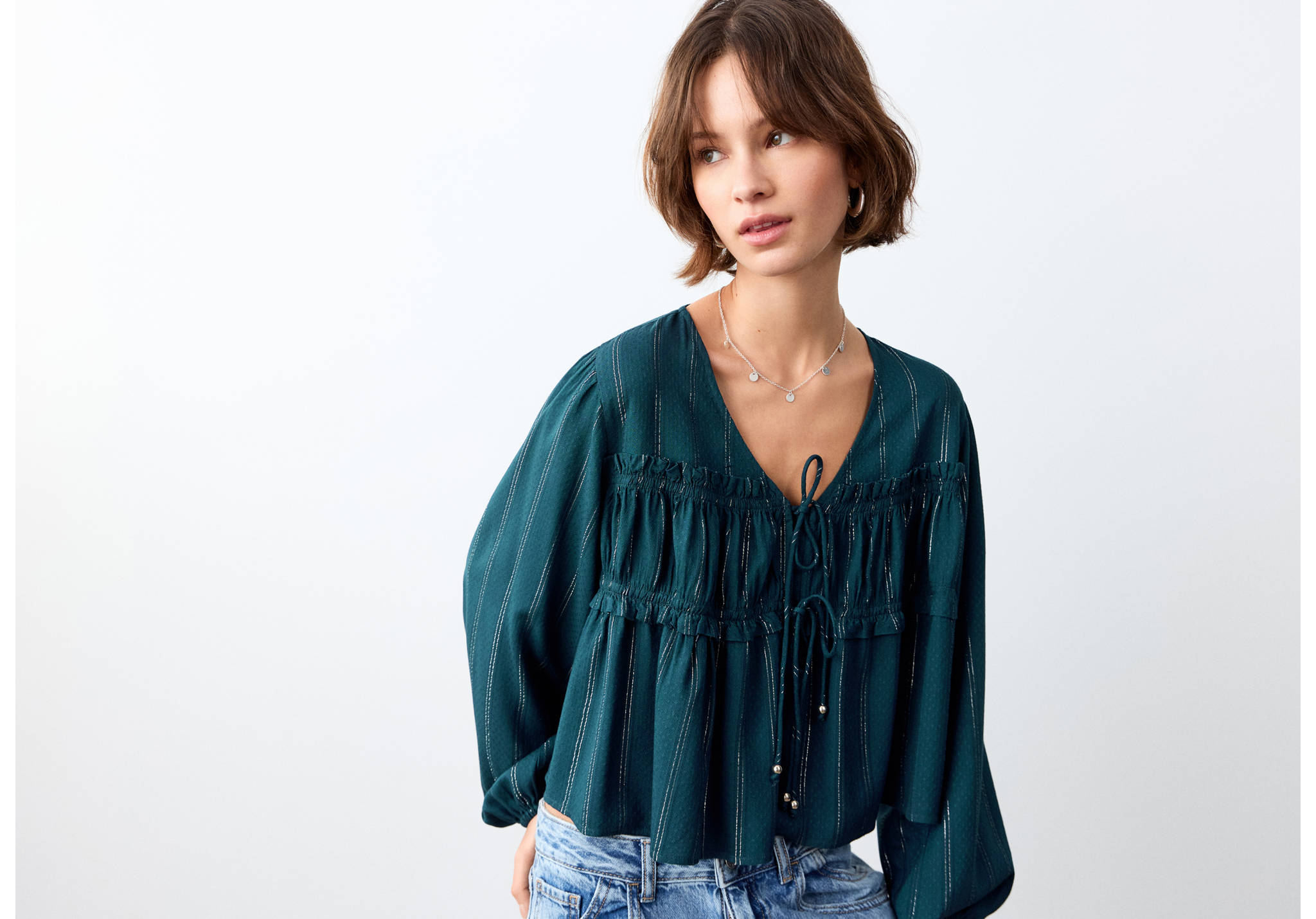 Lurex blouse with ties - Panoramic plane