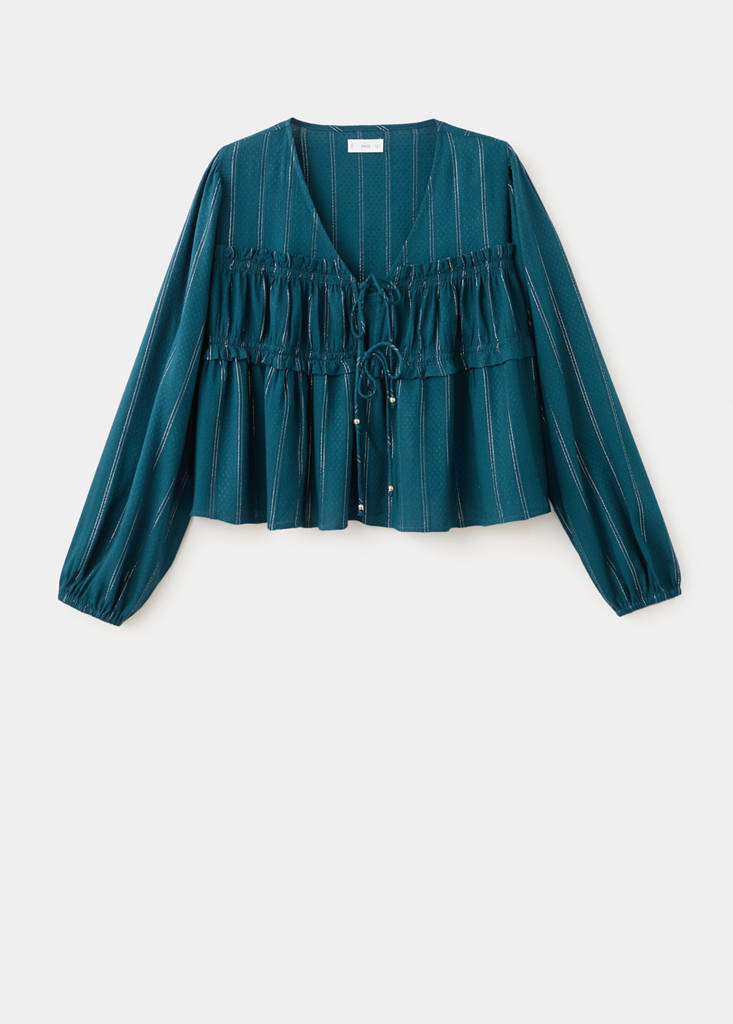 Lurex blouse with ties — Petrol Blue
