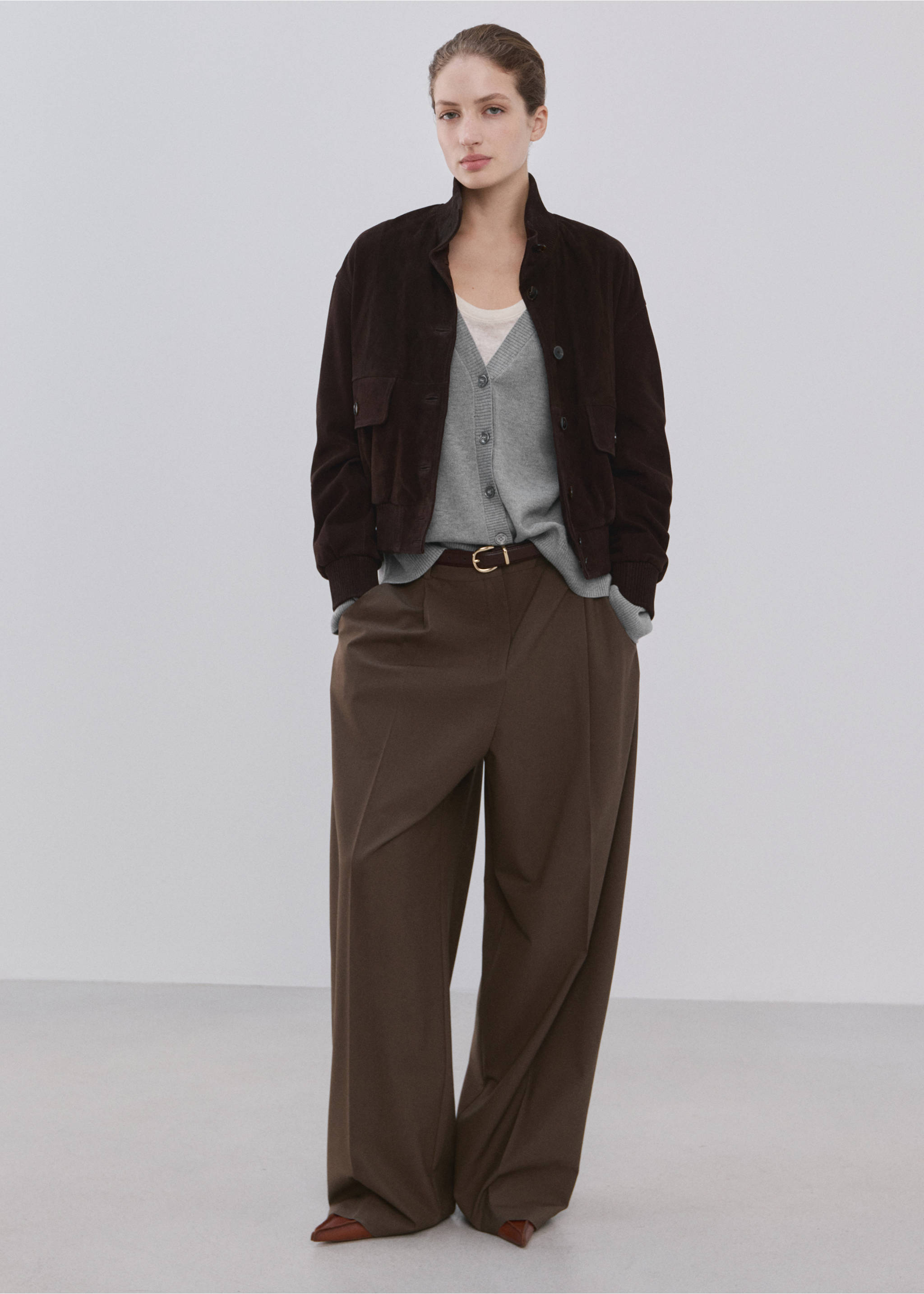 V-neck knitted cardigan - General plane, Medium Heather Grey. Ref: 27034774-00.