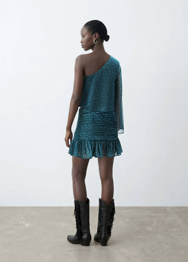 Printed ruffle skirt — Petrol Blue