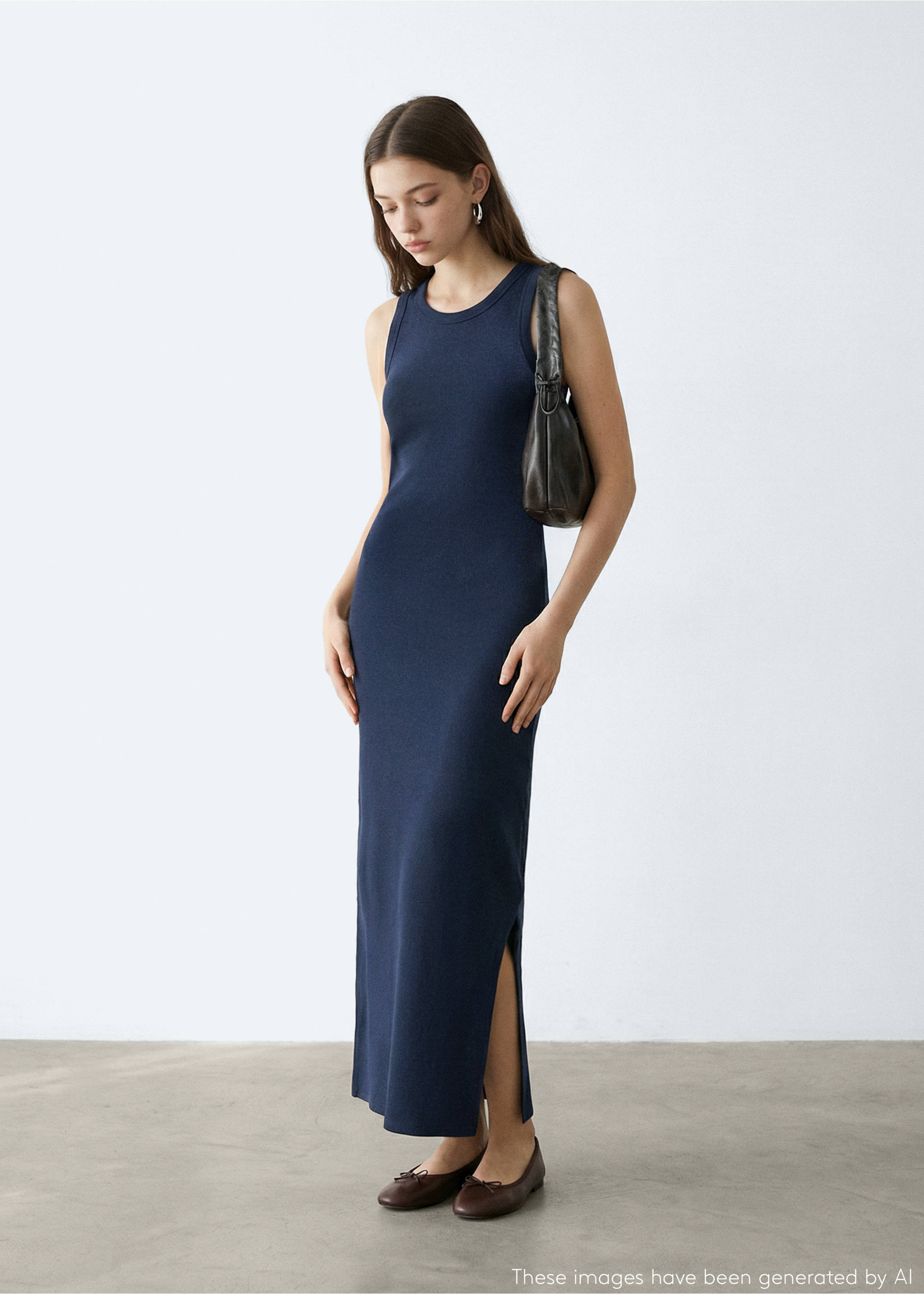 Maxi dress with slit details - General plane, Navy. Ref: 27034777-00.