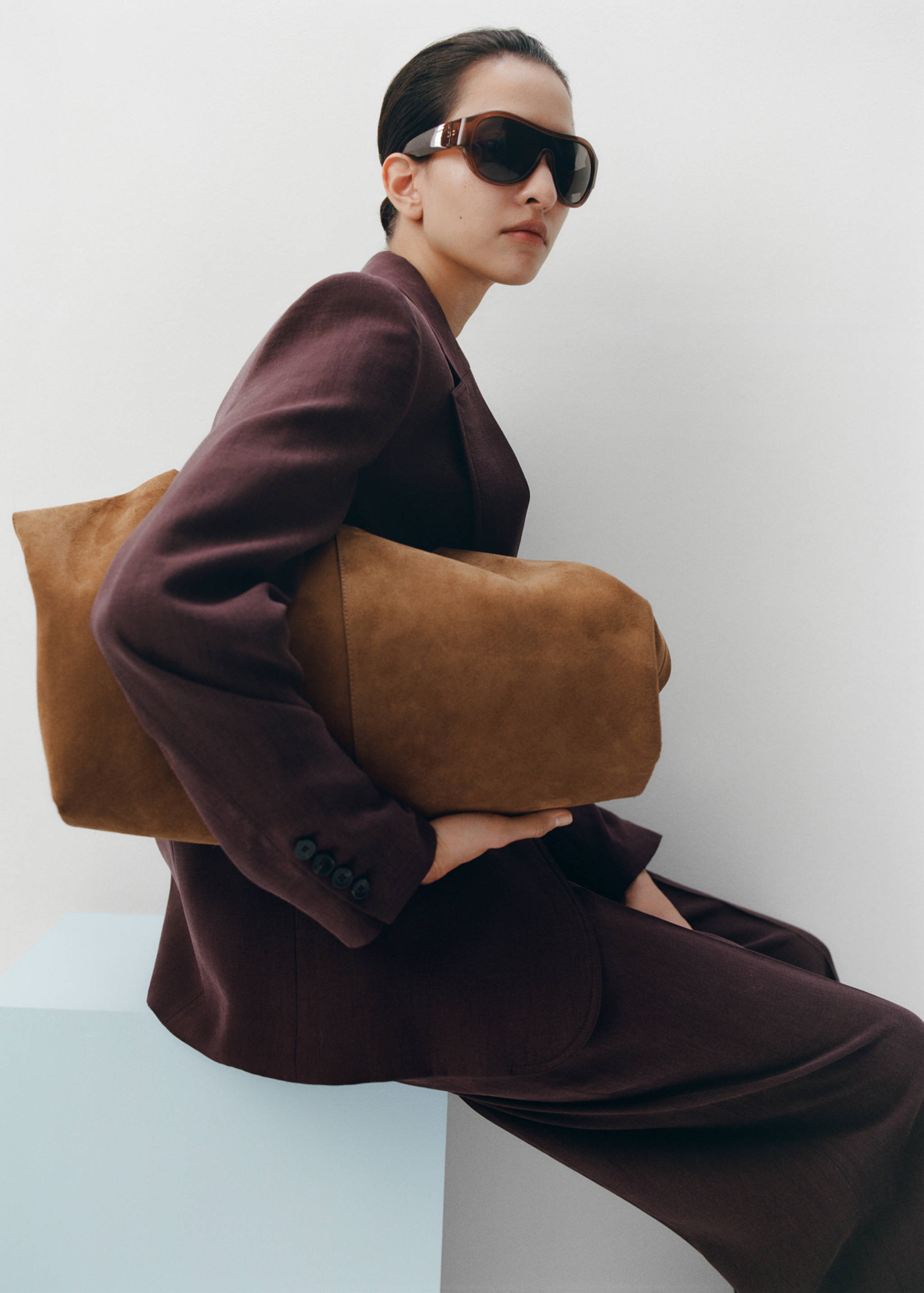 Sac porté épaule en daim surpiqûre - Plan général