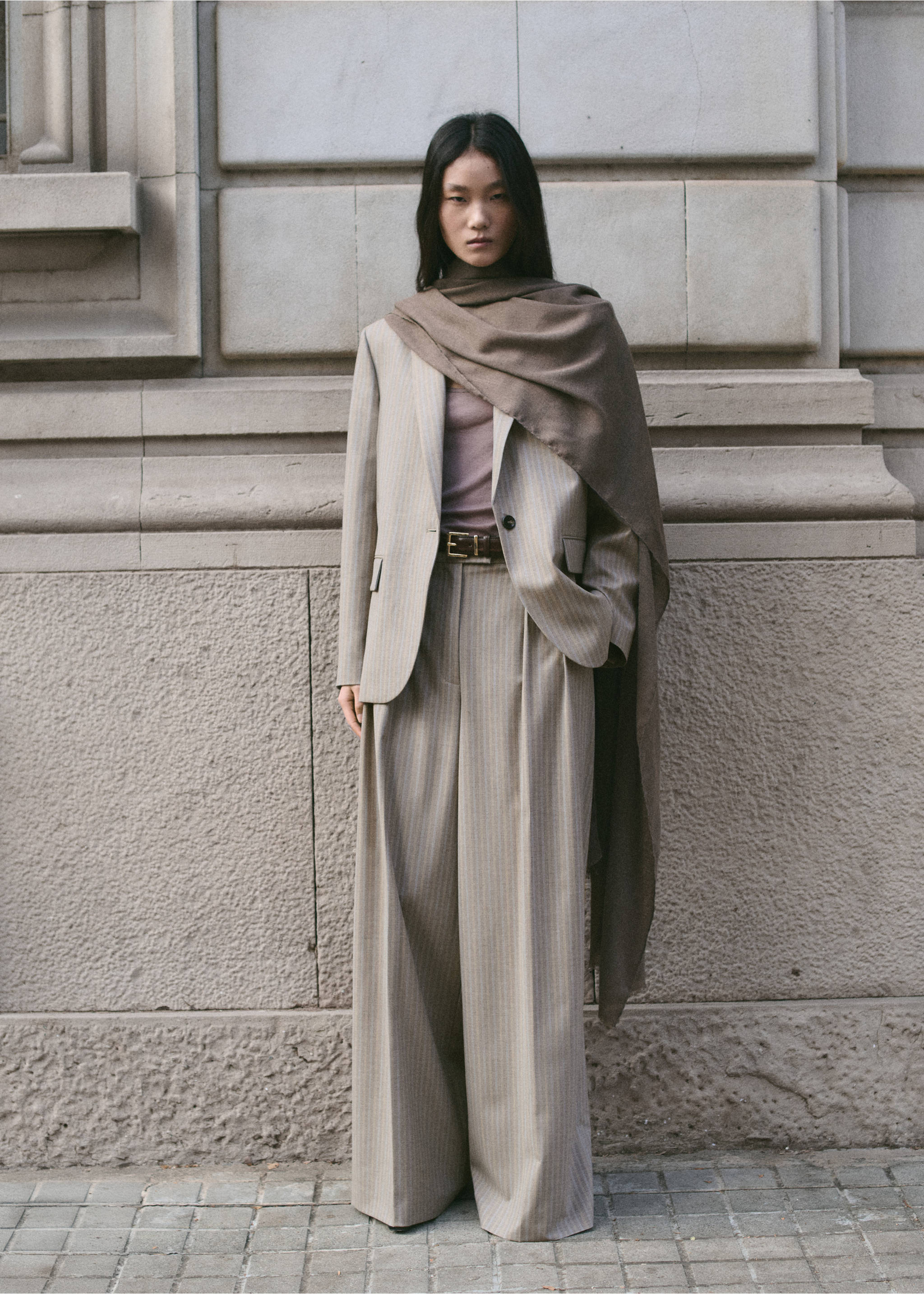 Blazer costume laine mélangée - Plan général, Marron moyen. Ref: 27034790-00.