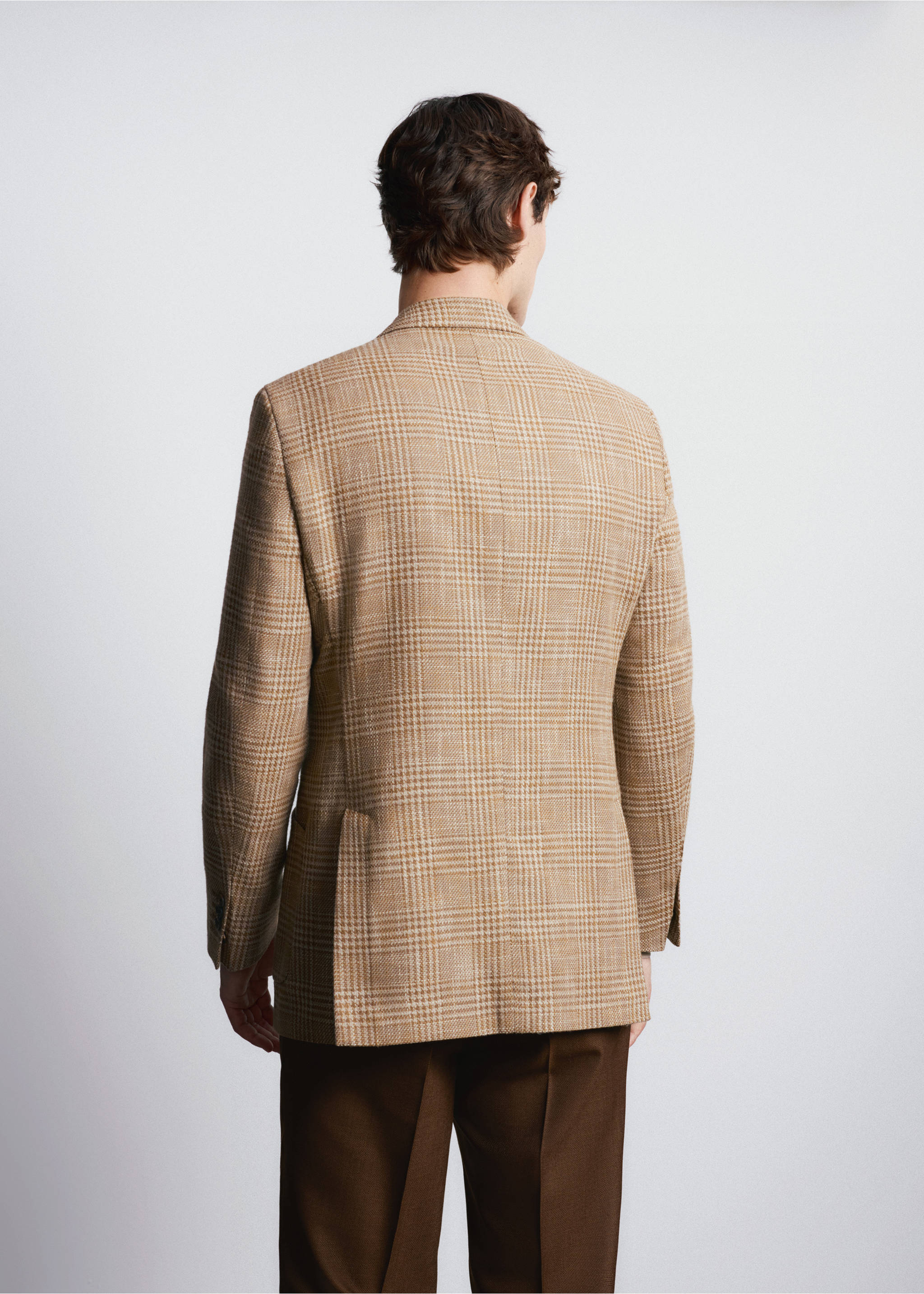 Двубортный пиджак приталенного кроя из ткани Lanificio Campore® - Обратная сторона изделия, Оранжевый. Ref: 27035149-00.