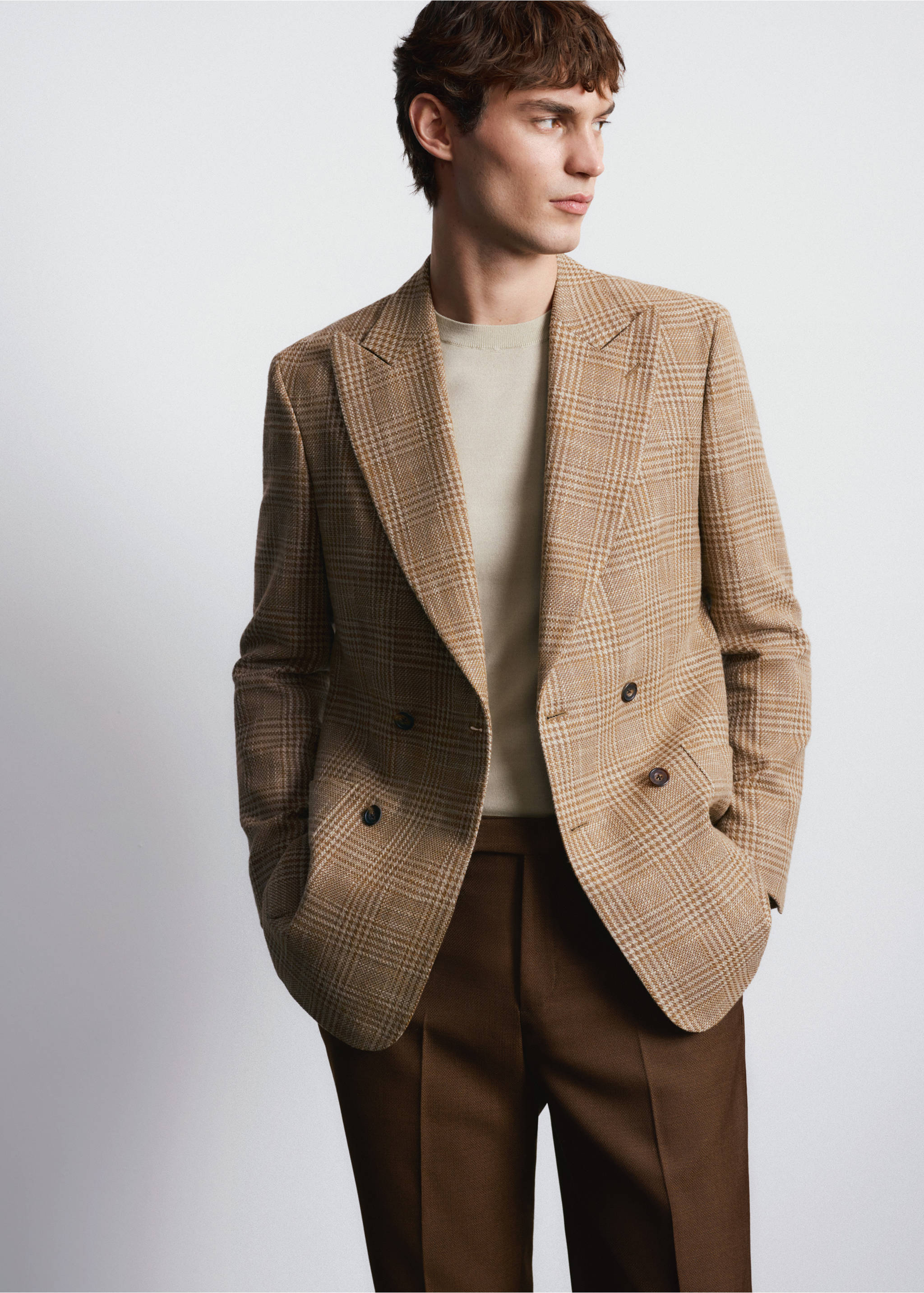 Двубортный пиджак приталенного кроя из ткани Lanificio Campore® - Деталь изделия 4, Оранжевый. Ref: 27035149-00.