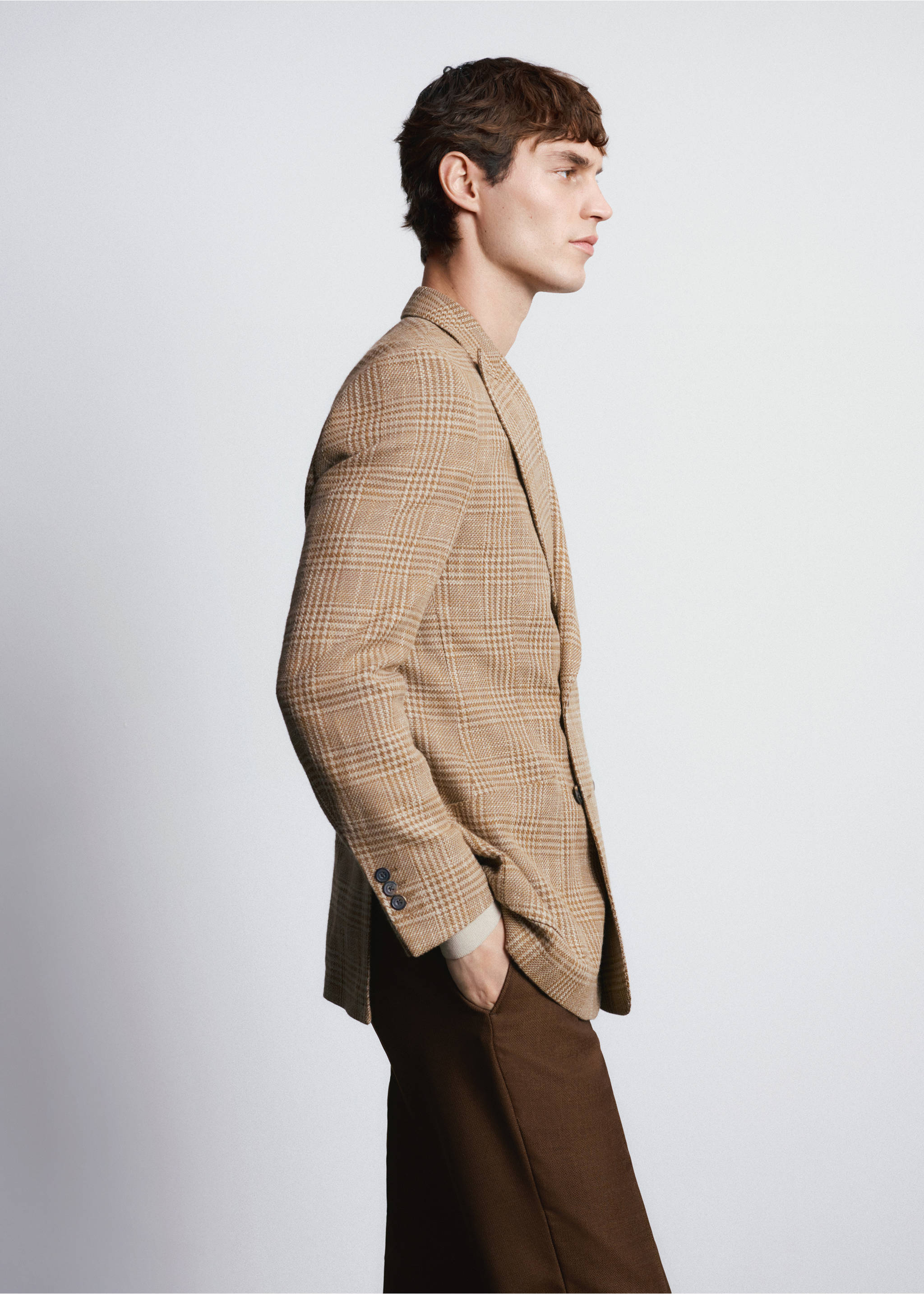 Двубортный пиджак приталенного кроя из ткани Lanificio Campore® - Деталь изделия 2, Оранжевый. Ref: 27035149-00.