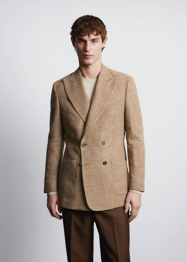 Slim fit double-breasted blazer in Lanificio Campore® fabric — Orange