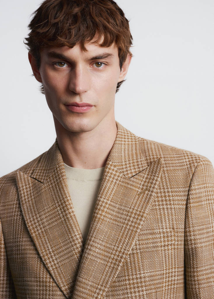 Slim fit double-breasted blazer in Lanificio Campore® fabric — Orange