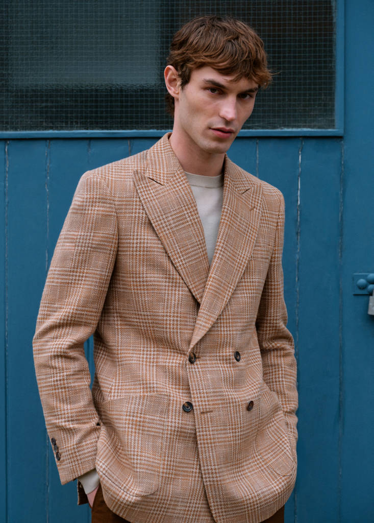 Slim fit double-breasted blazer in Lanificio Campore® fabric — Orange